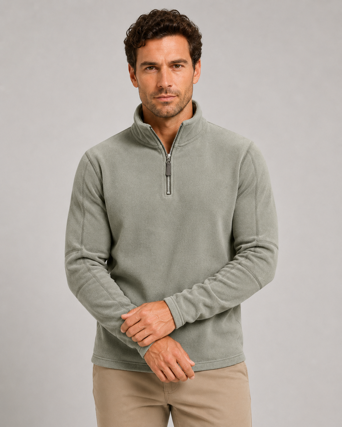 Men's Brushed Fleece Quarter Zip Jumper – Regular Fit Stand Collar