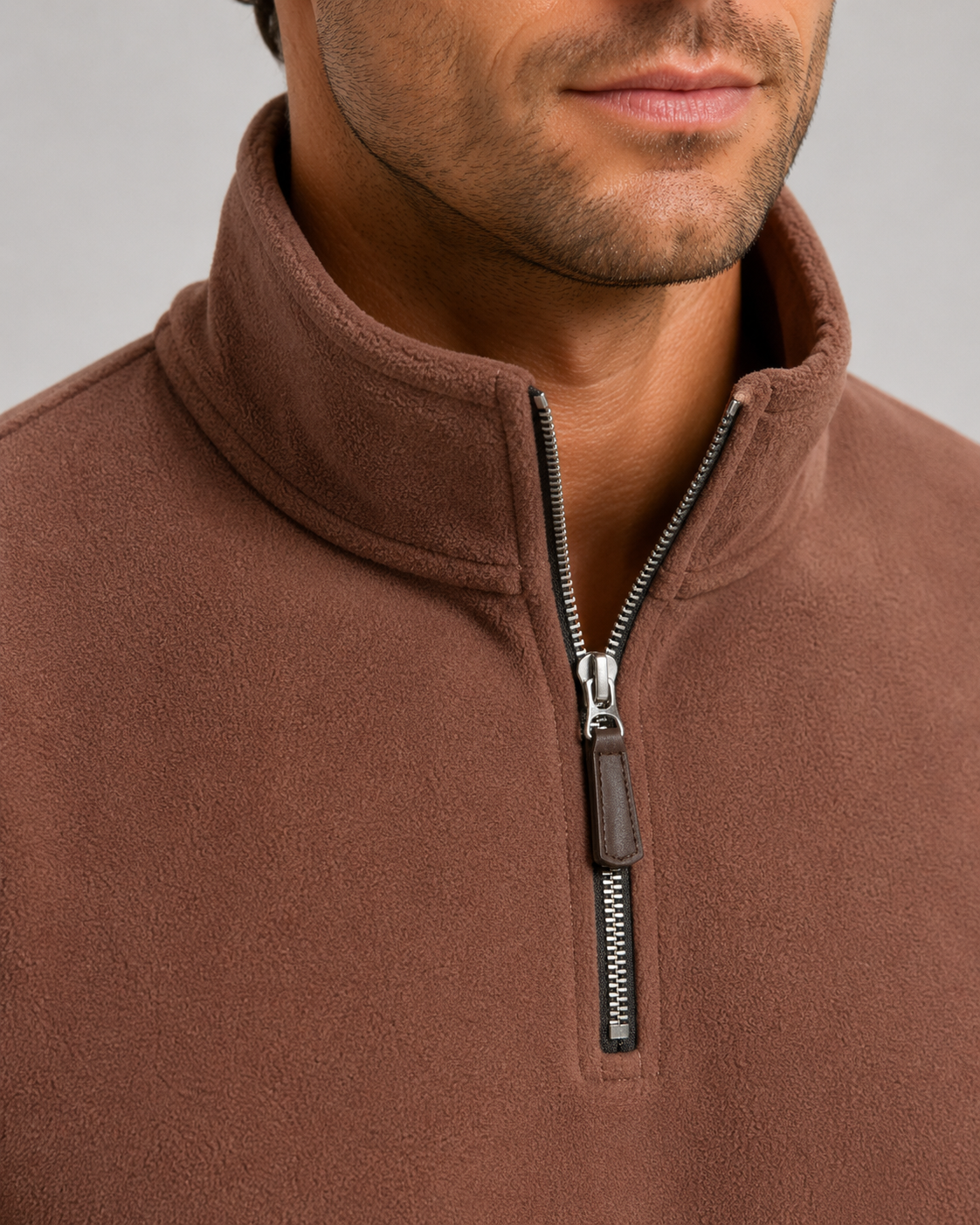 Men's Brushed Fleece Quarter Zip Jumper – Regular Fit Stand Collar