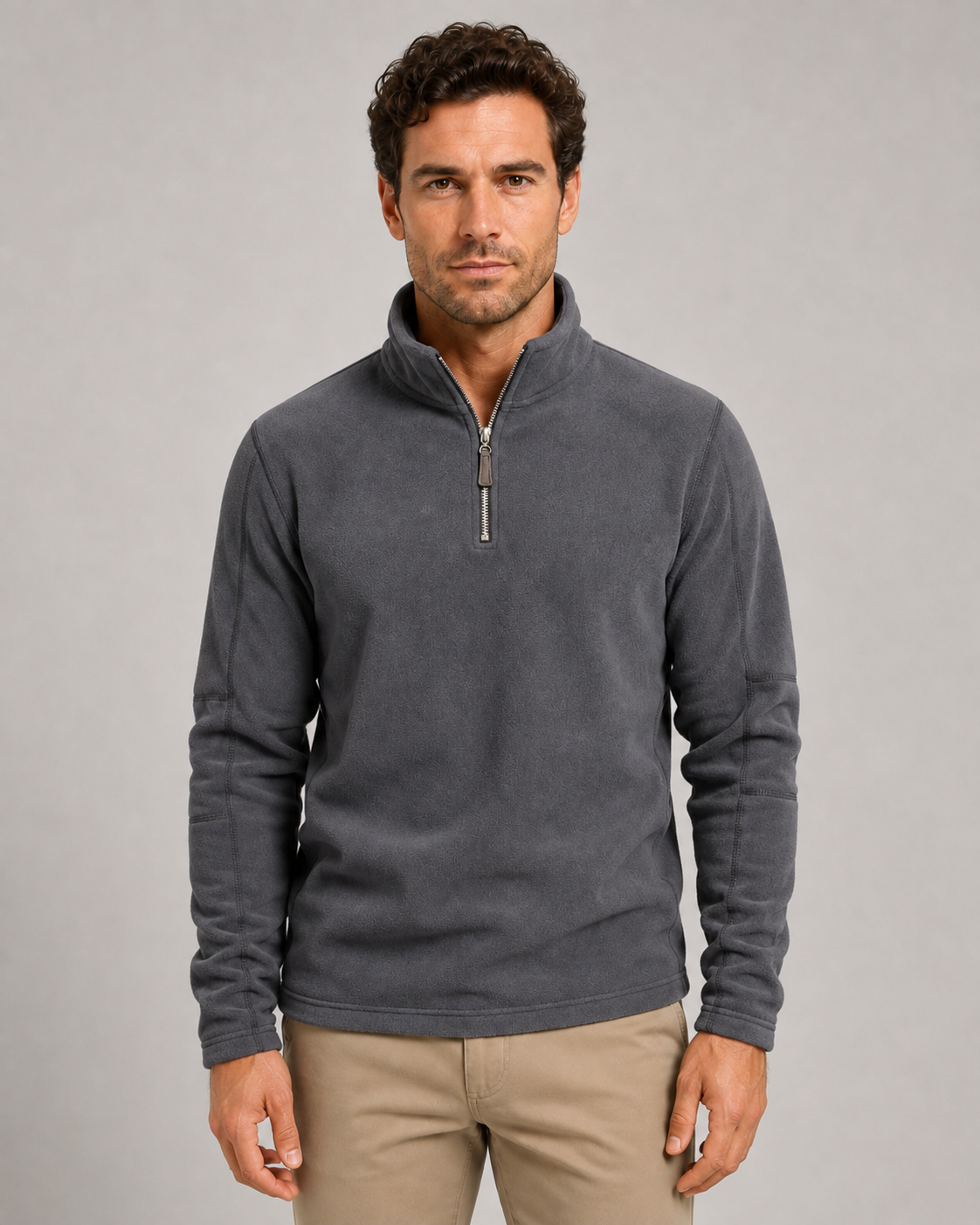 Men's Brushed Fleece Quarter Zip Jumper – Regular Fit Stand Collar