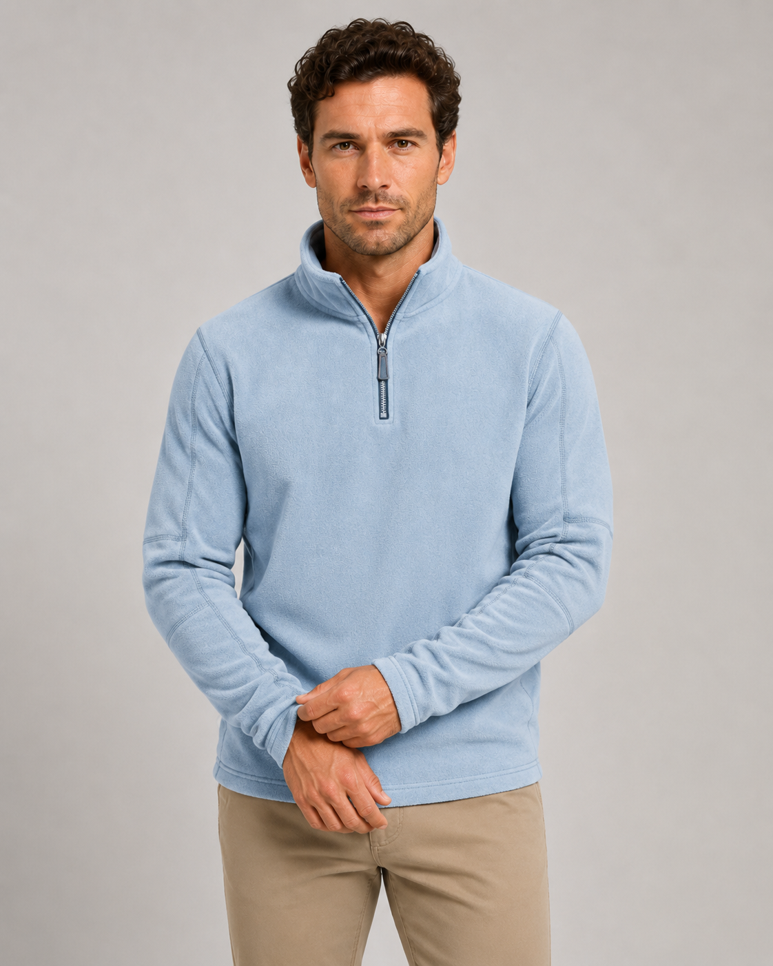 Men's Brushed Fleece Quarter Zip Jumper – Regular Fit Stand Collar