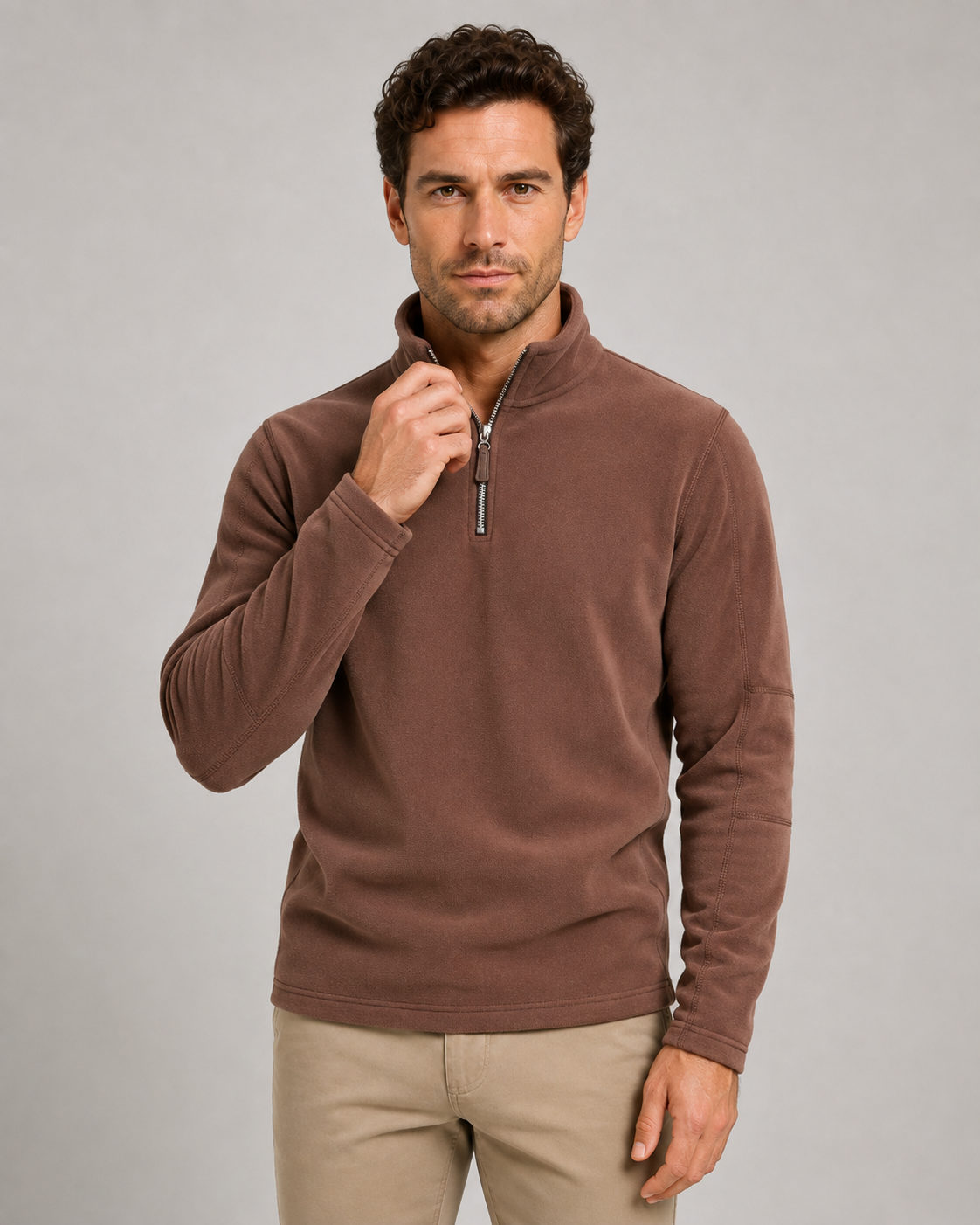 Men's Brushed Fleece Quarter Zip Jumper – Regular Fit Stand Collar