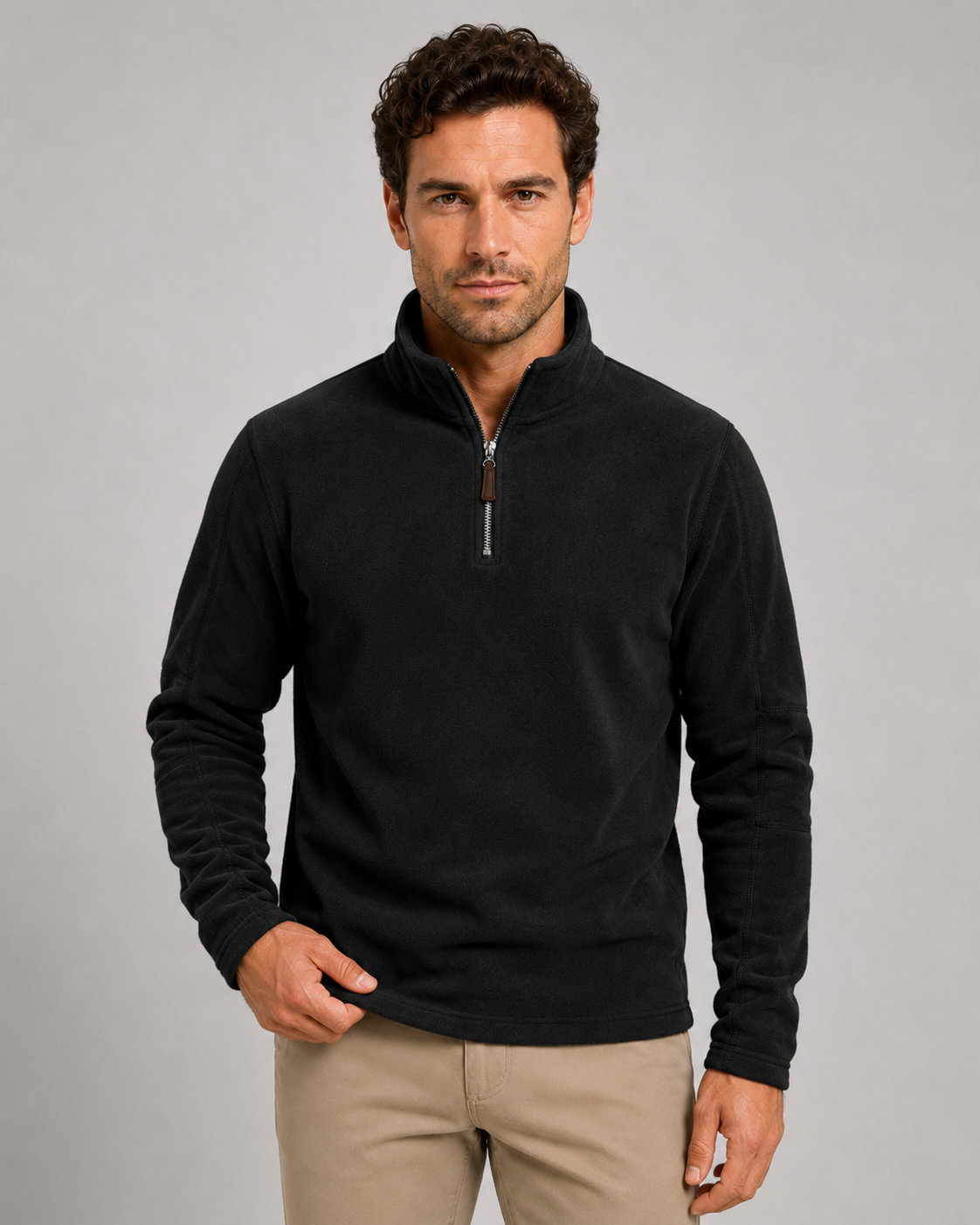 Men's Brushed Fleece Quarter Zip Jumper – Regular Fit Stand Collar