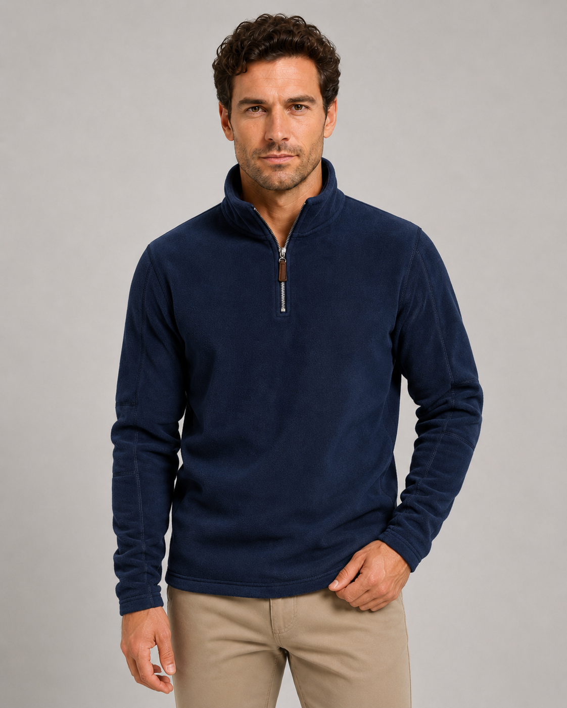 Men's Brushed Fleece Quarter Zip Jumper – Regular Fit Stand Collar