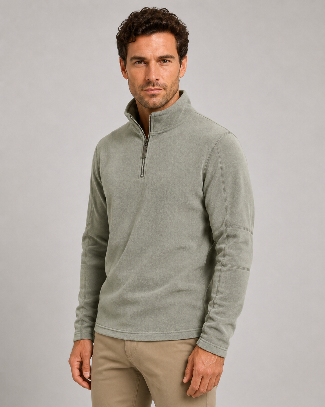 Men's Brushed Fleece Quarter Zip Jumper – Regular Fit Stand Collar