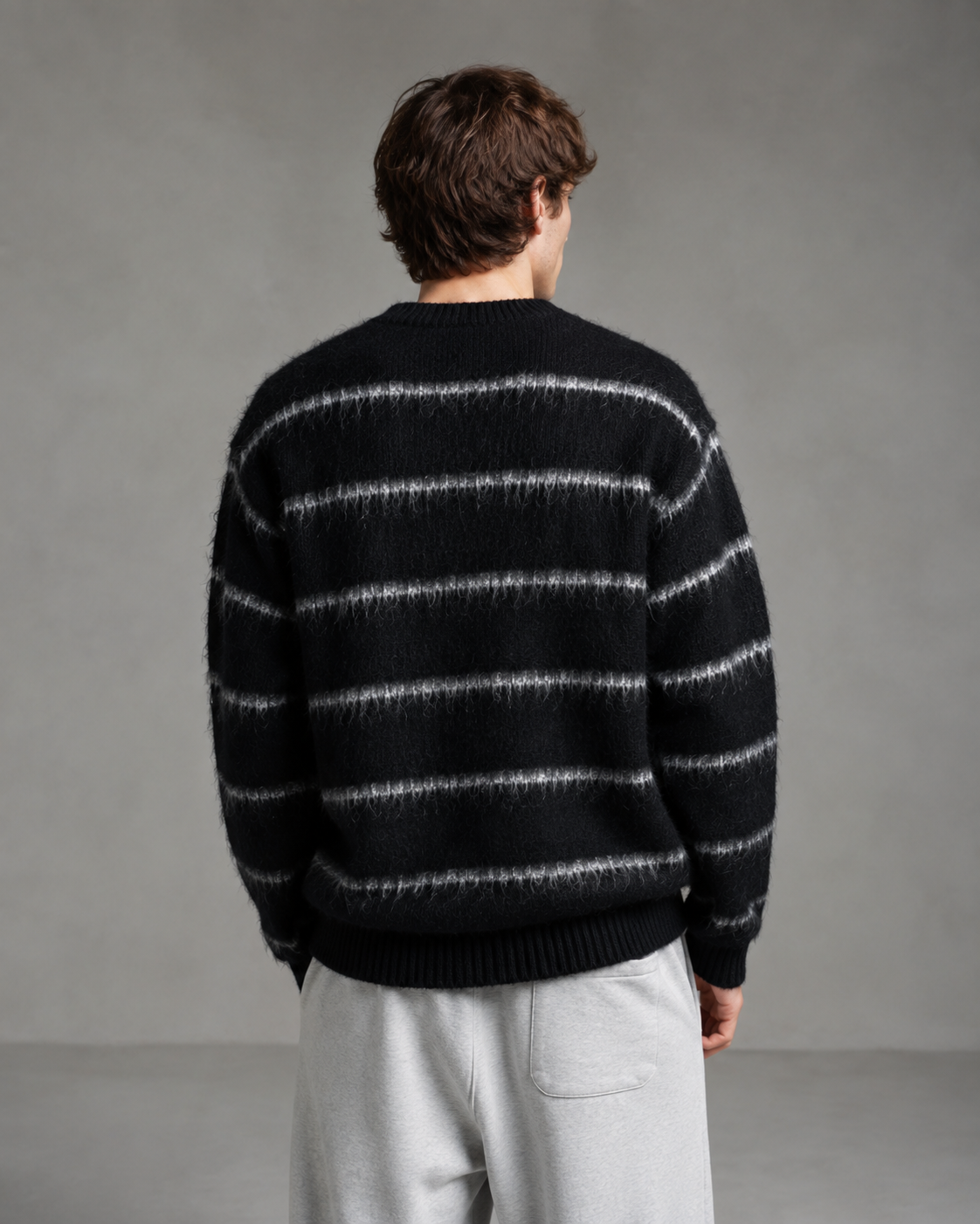 Men's Fuzzy Striped Knit Jumper – Boxy Relaxed Fit