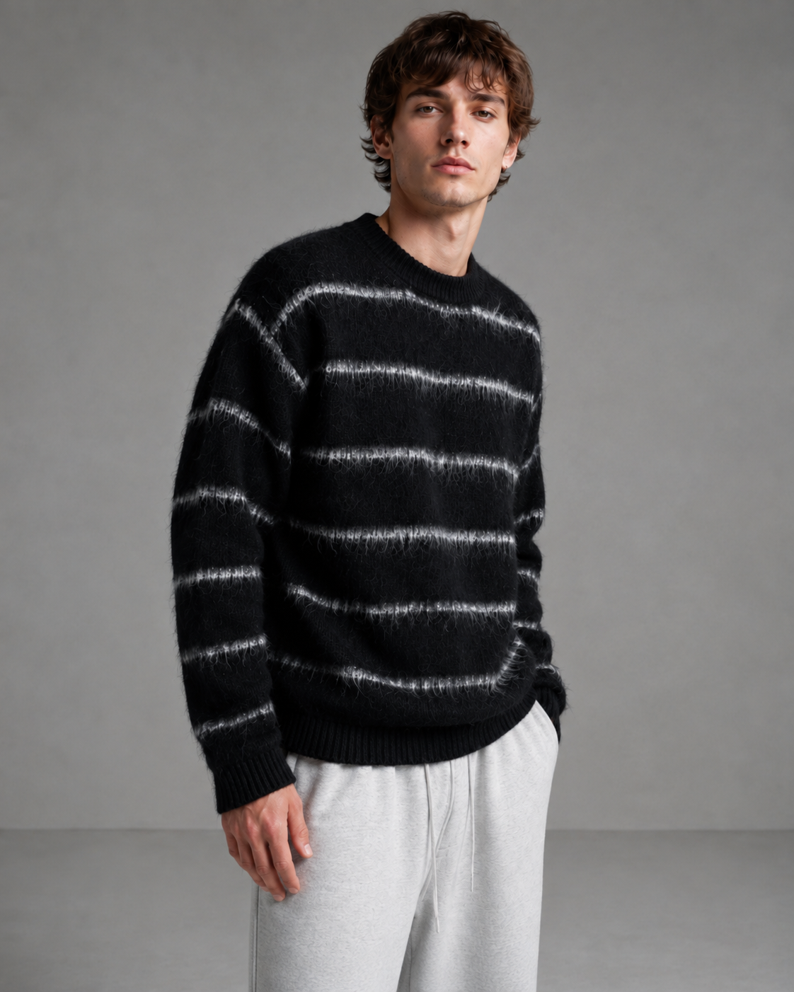 Men's Fuzzy Striped Knit Jumper – Boxy Relaxed Fit