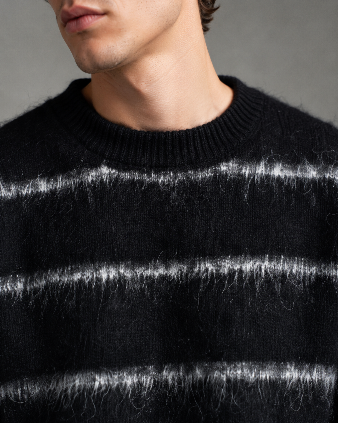Men's Fuzzy Striped Knit Jumper – Boxy Relaxed Fit