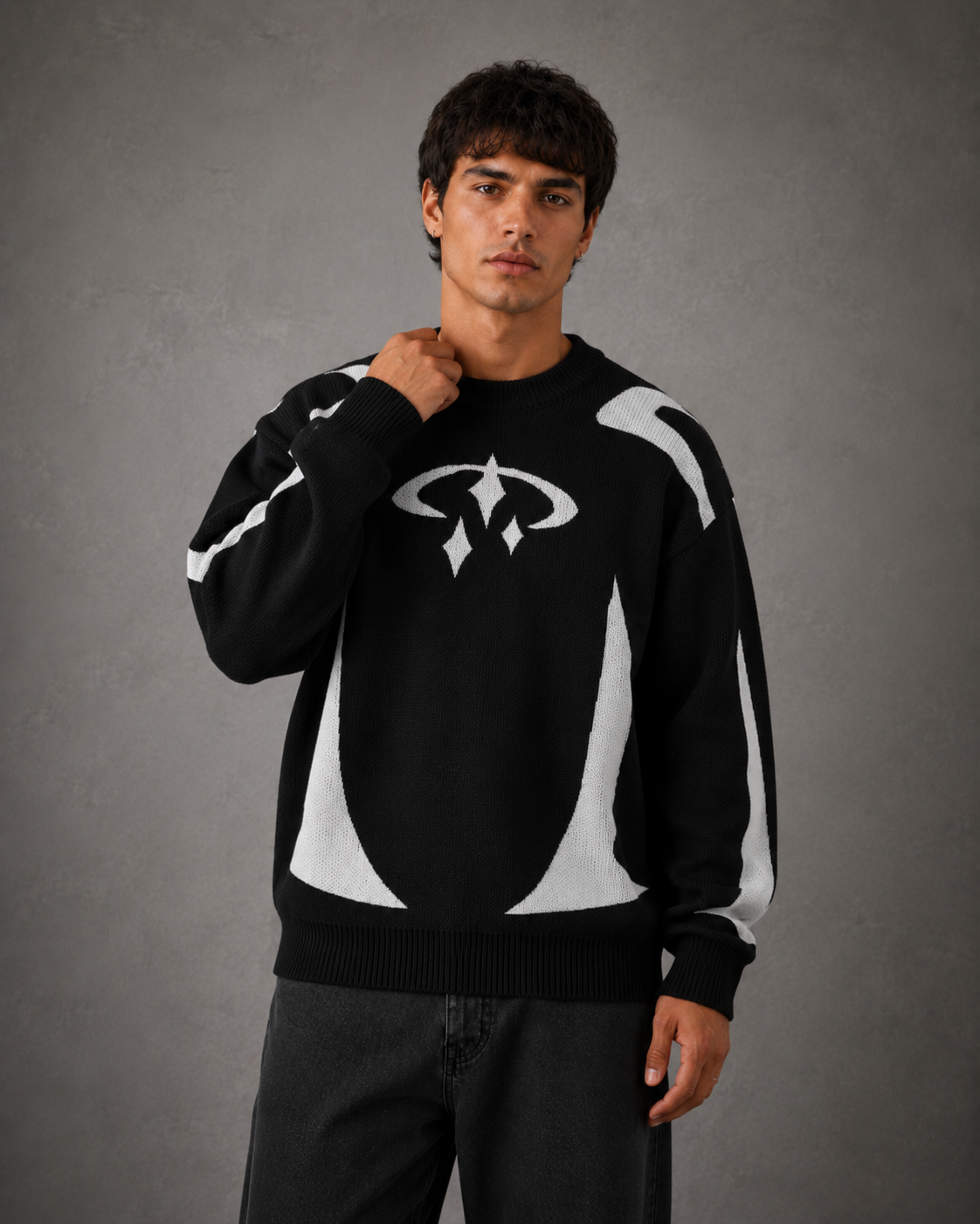Men's Graphic Knit Crew Neck Jumper – Relaxed Fit