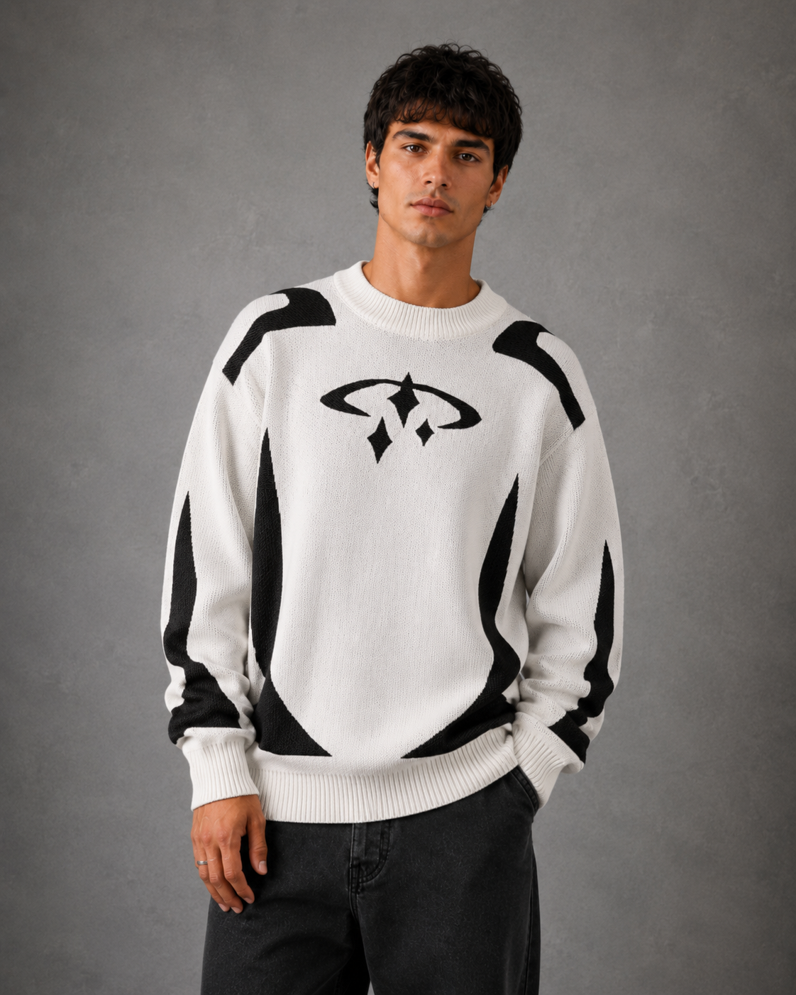 Men's Graphic Knit Crew Neck Jumper – Relaxed Fit