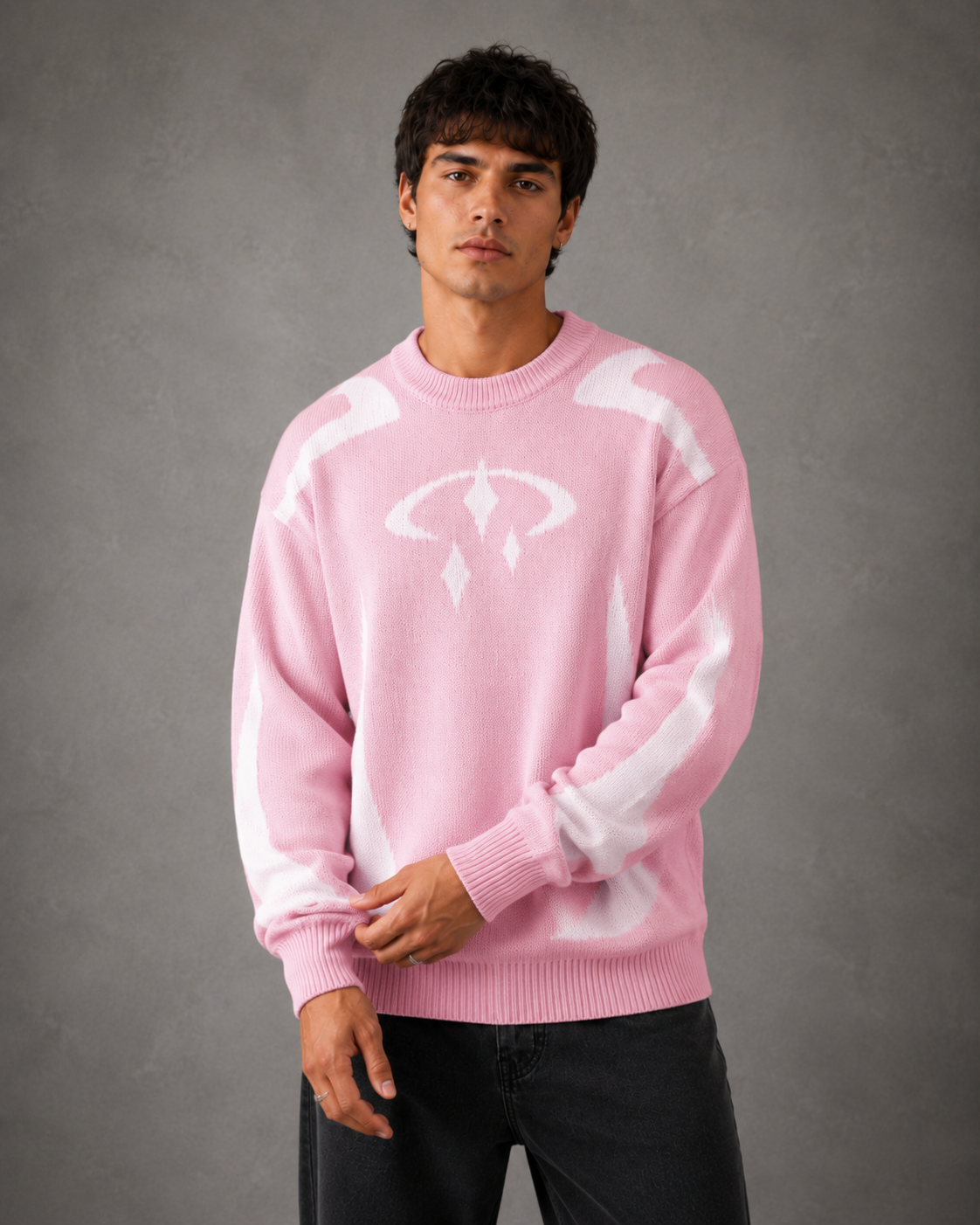 Men's Graphic Knit Crew Neck Jumper – Relaxed Fit
