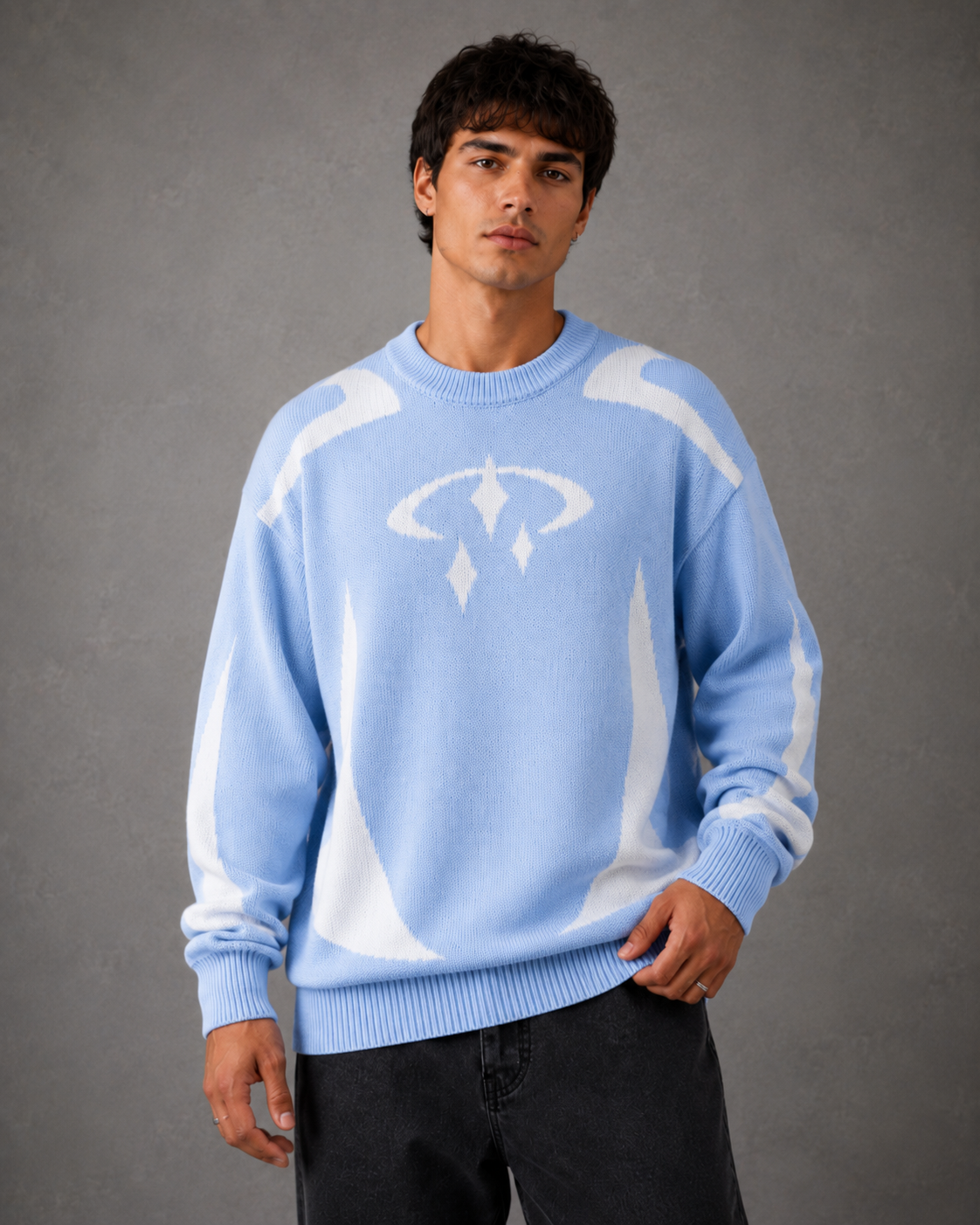 Men's Graphic Knit Crew Neck Jumper – Relaxed Fit