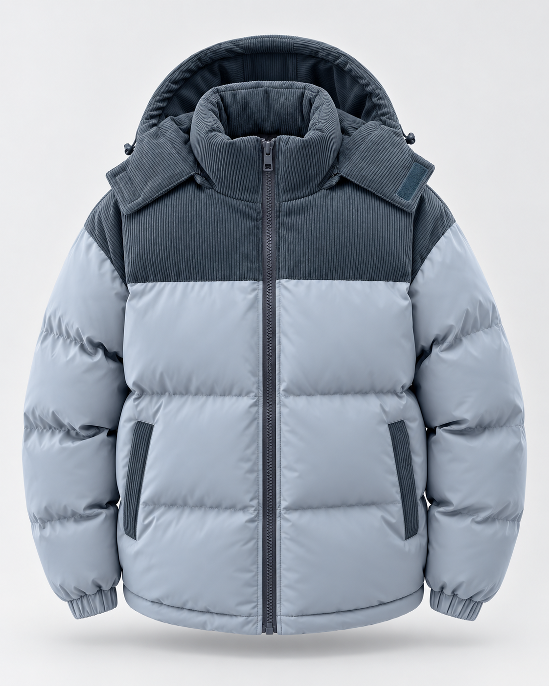 Men's Hooded Corduroy Panel Puffer Jacket – Regular Fit