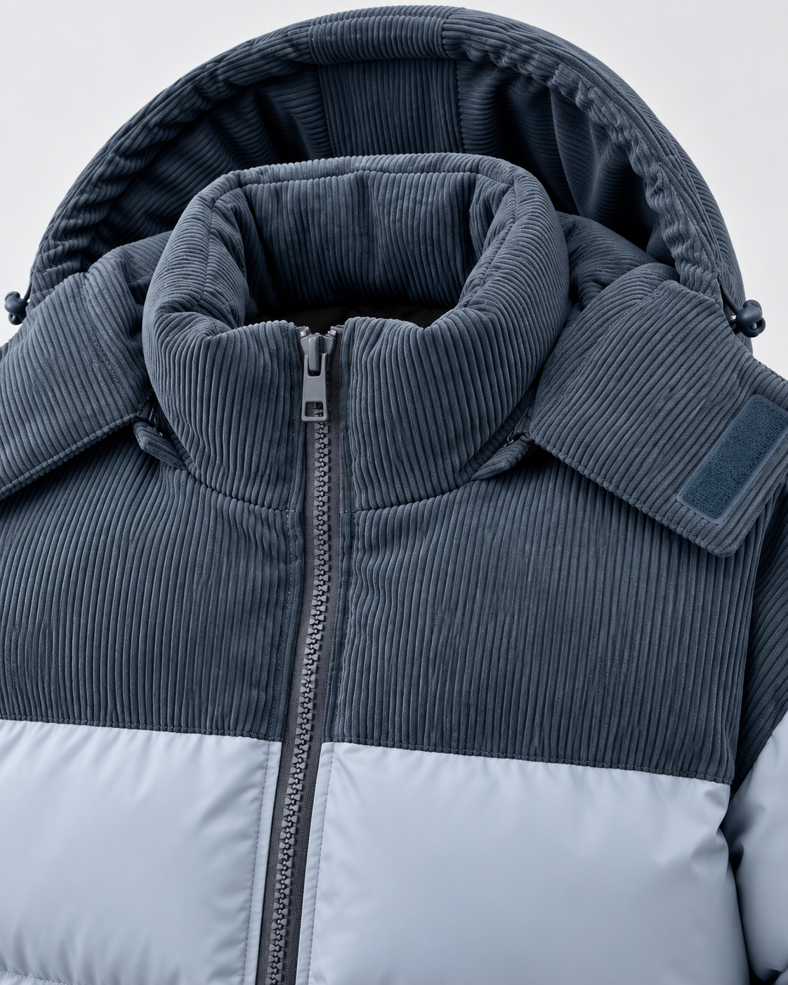 Men's Hooded Corduroy Panel Puffer Jacket – Regular Fit