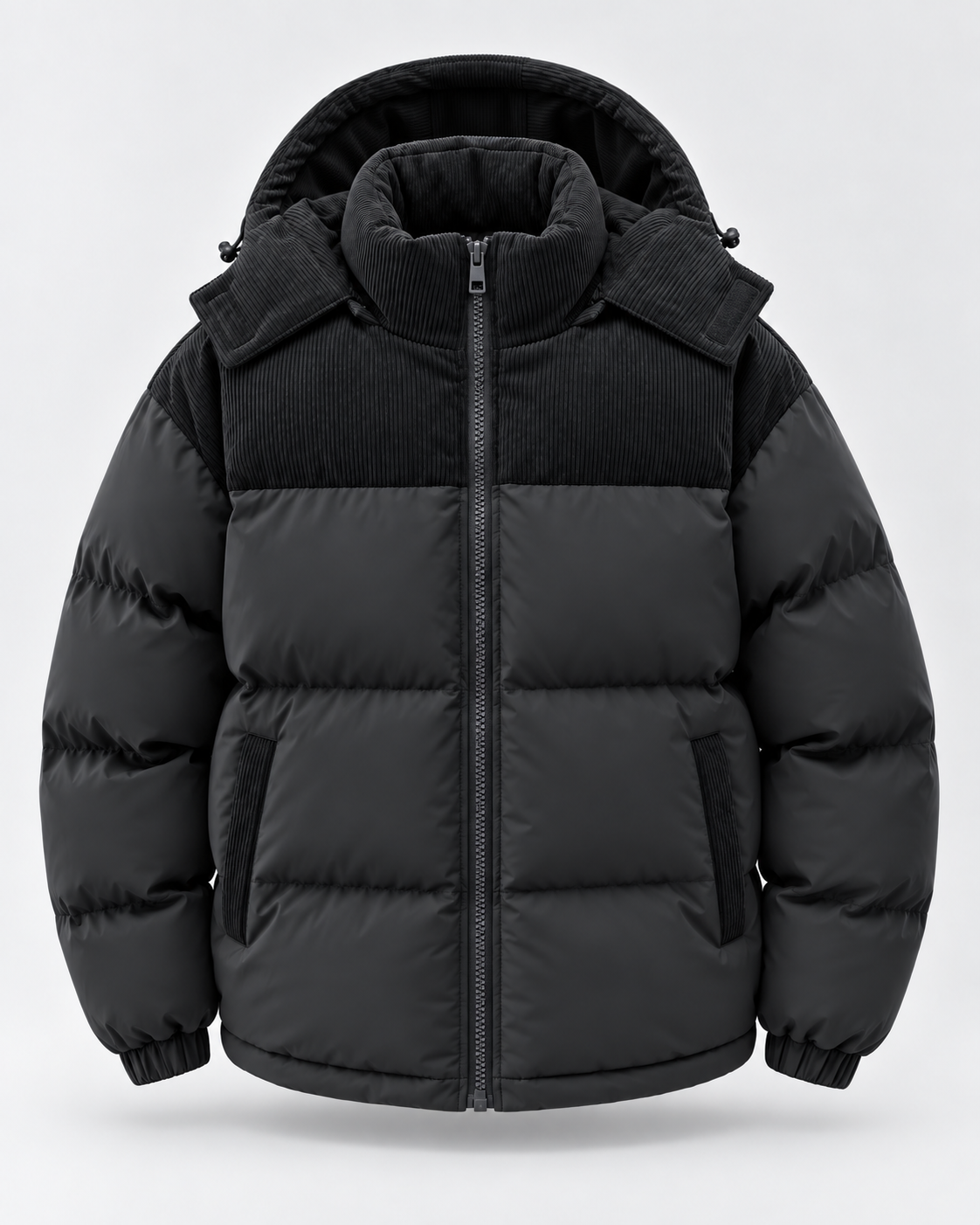 Men's Hooded Corduroy Panel Puffer Jacket – Regular Fit