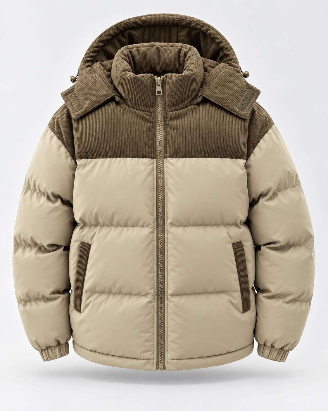 Men's Hooded Corduroy Panel Puffer Jacket – Regular Fit