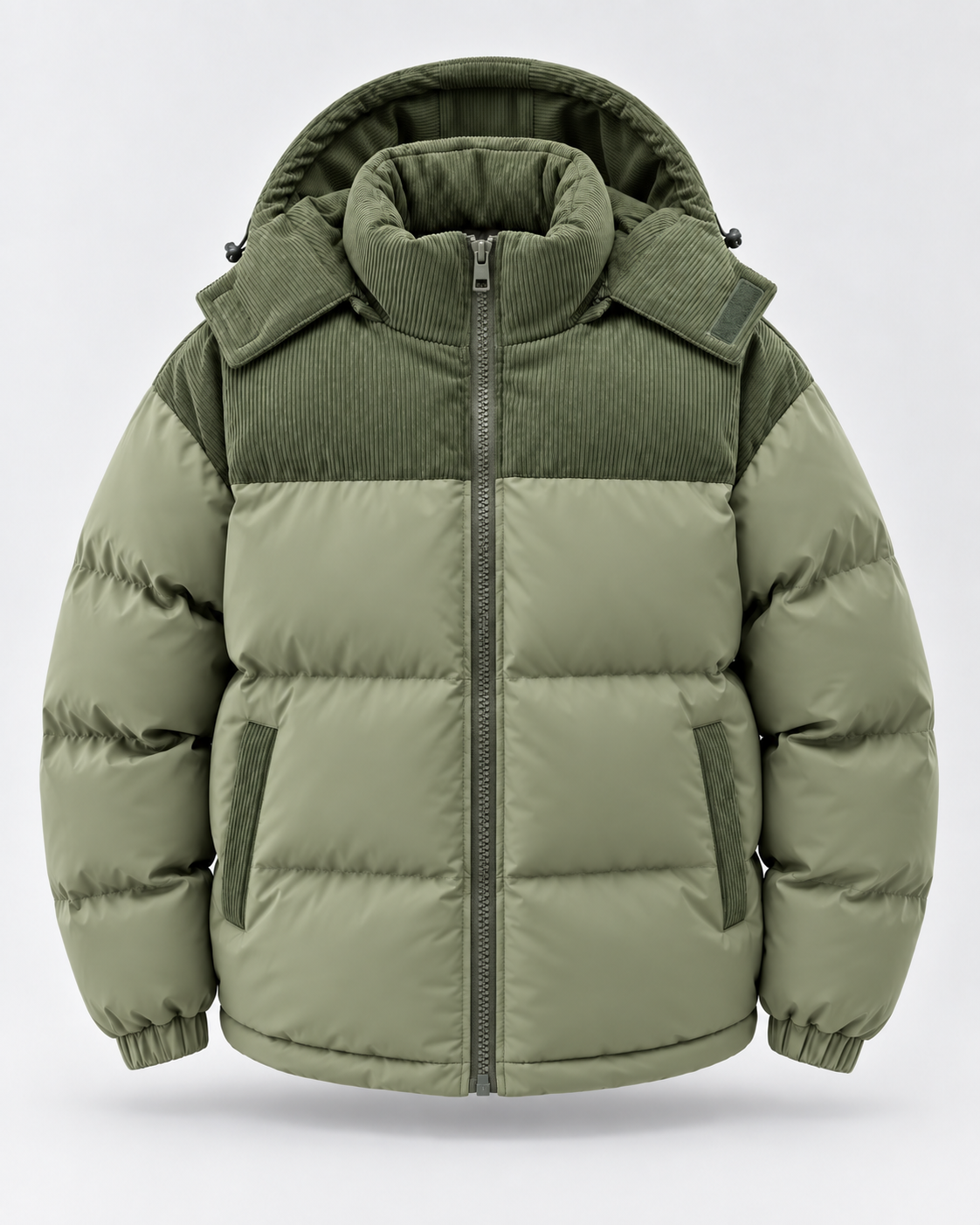 Men's Hooded Corduroy Panel Puffer Jacket – Regular Fit