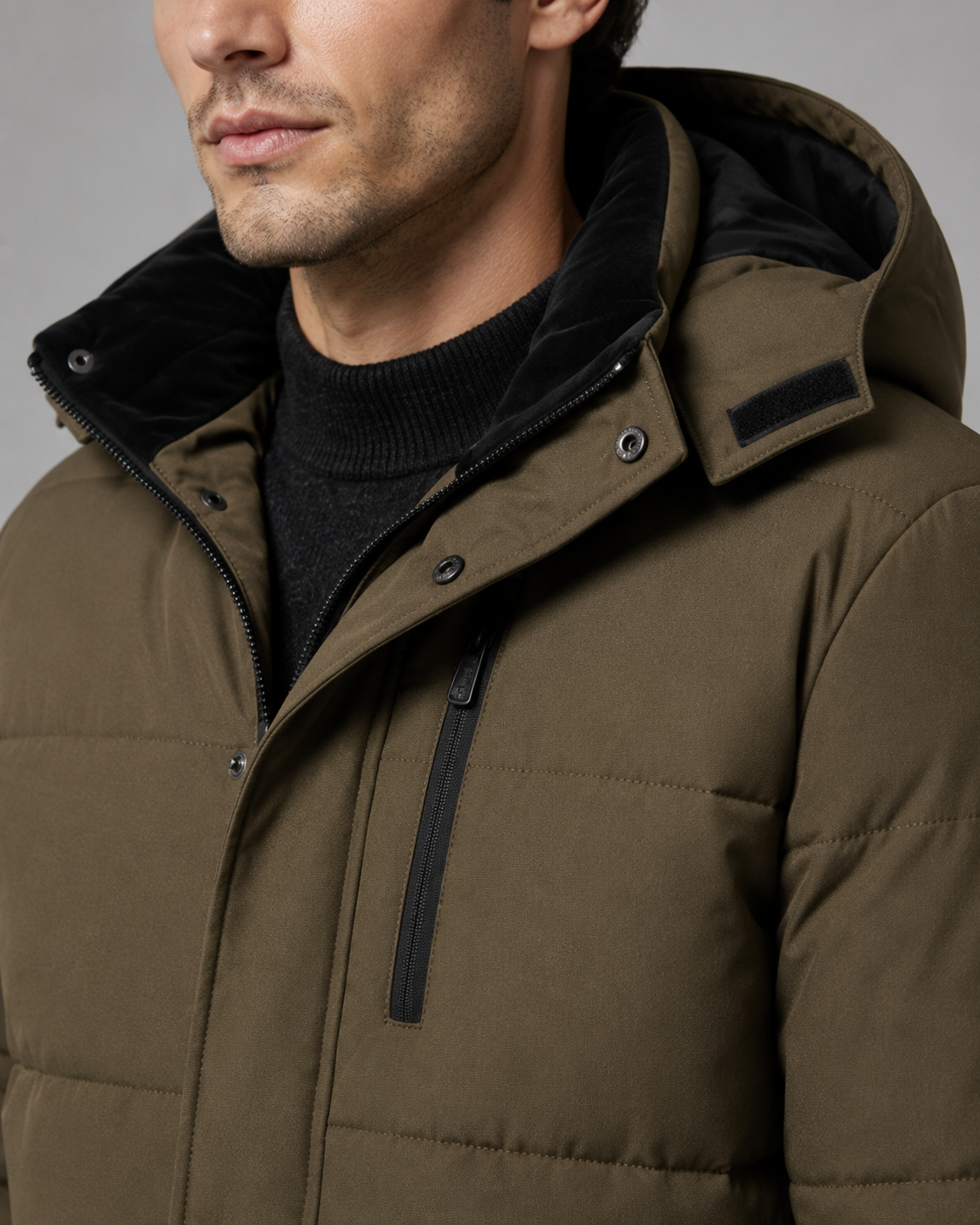 Men's Quilted Hooded Puffer Jacket – Plush Lined Regular Fit