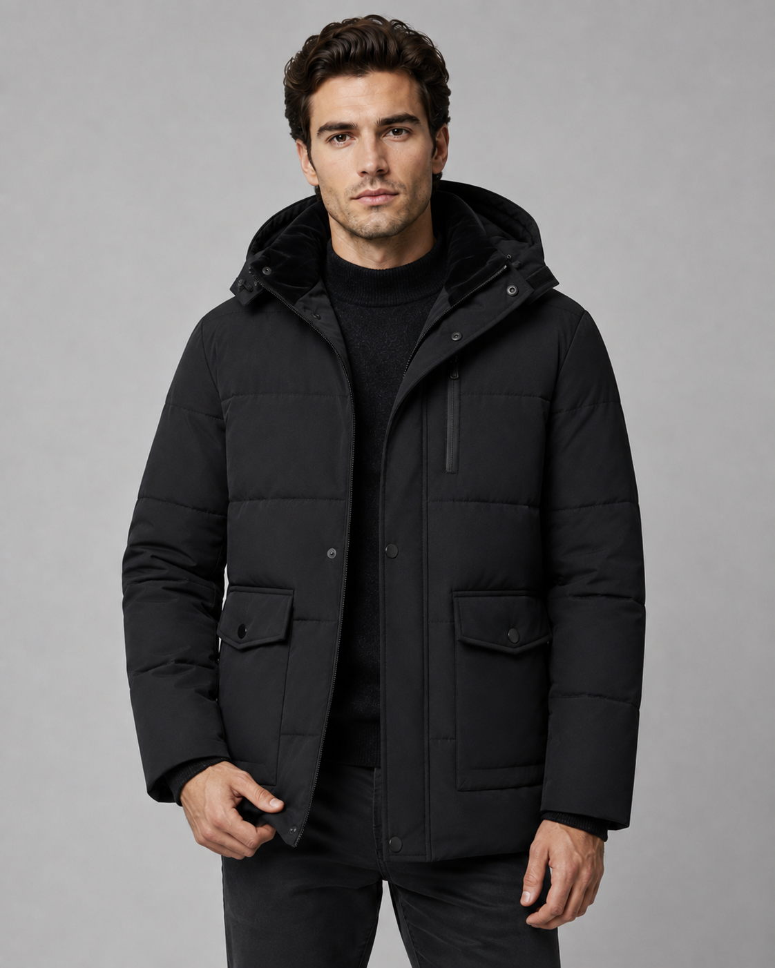 Men's Quilted Hooded Puffer Jacket – Plush Lined Regular Fit