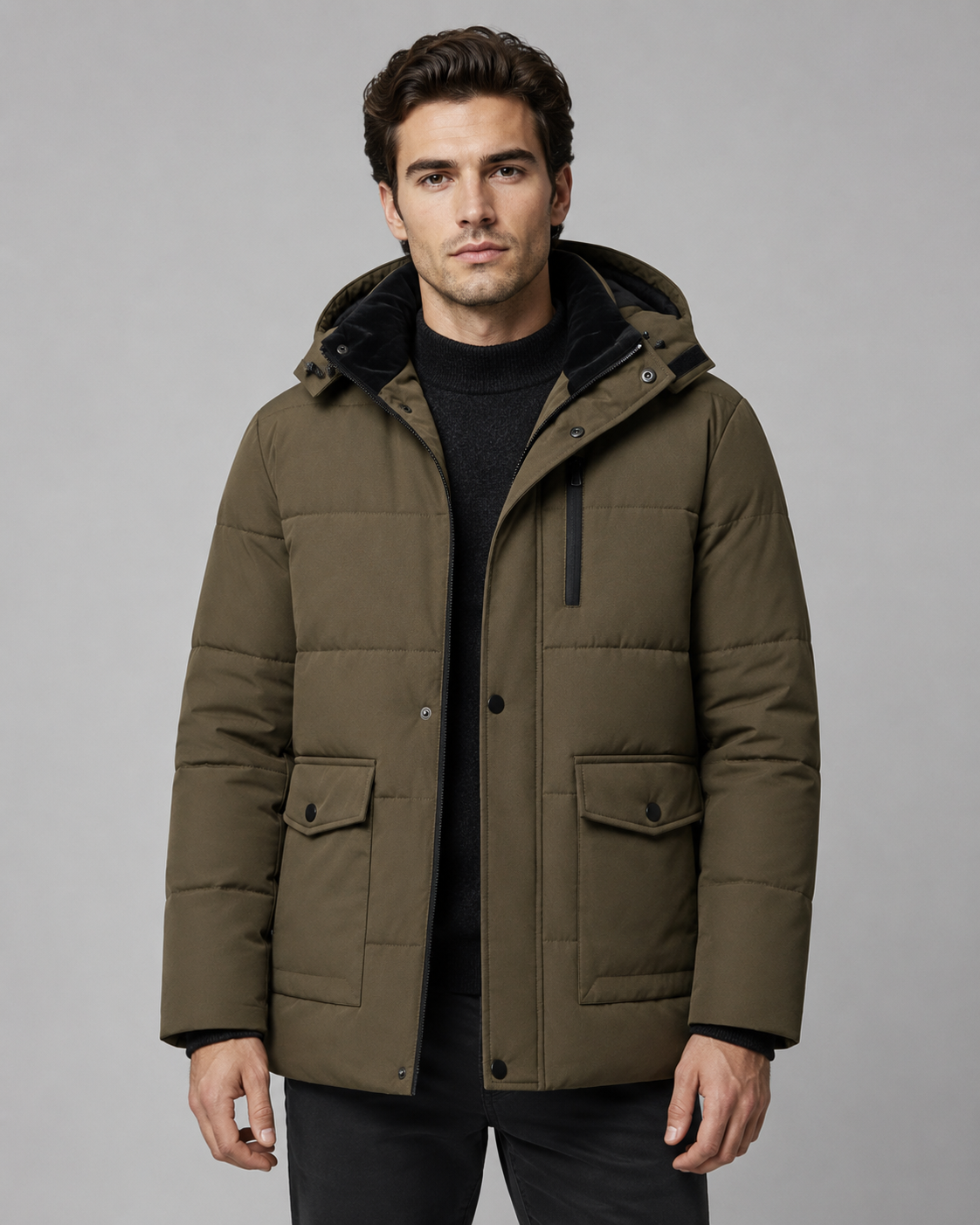 Men's Quilted Hooded Puffer Jacket – Plush Lined Regular Fit