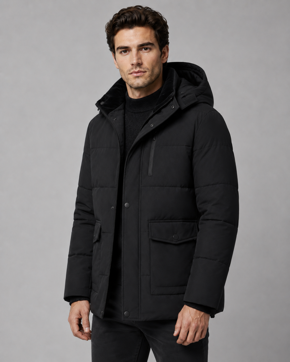 Men's Quilted Hooded Puffer Jacket – Plush Lined Regular Fit