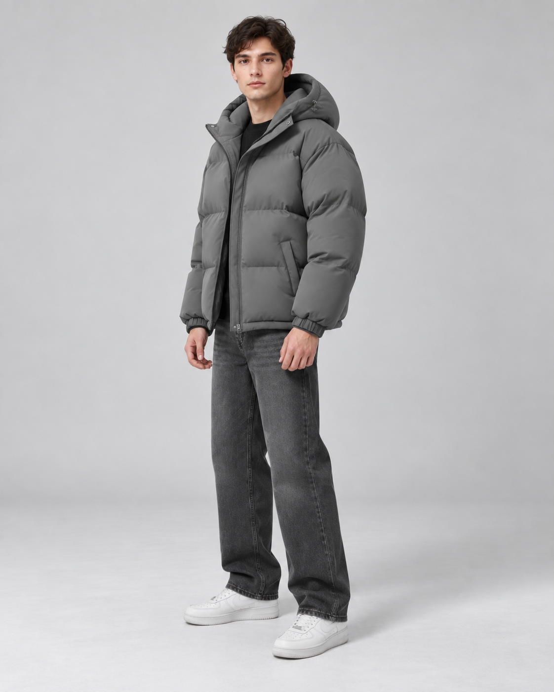 Men's Quilted Puffer Jacket – Drawcord Hem Relaxed Fit