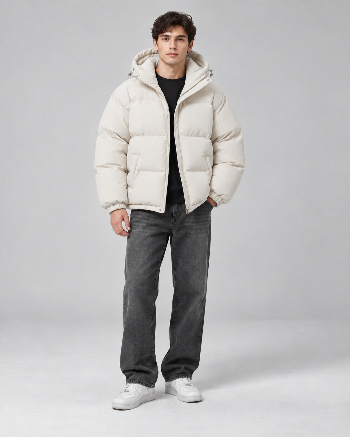Men's Quilted Puffer Jacket – Drawcord Hem Relaxed Fit