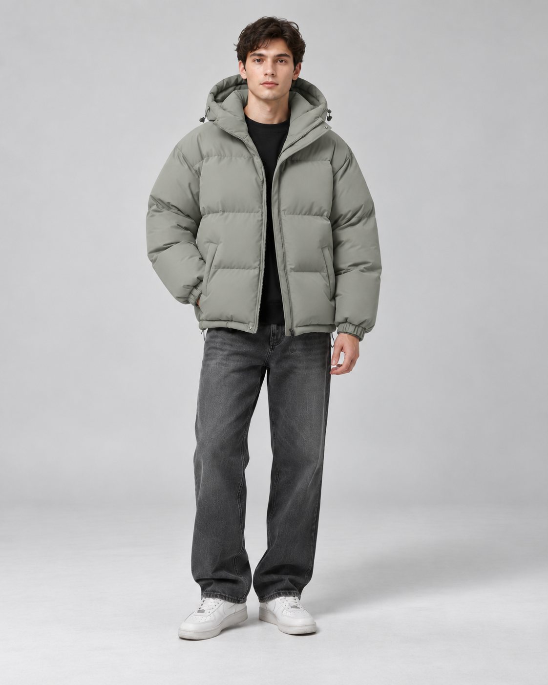 Men's Quilted Puffer Jacket – Drawcord Hem Relaxed Fit