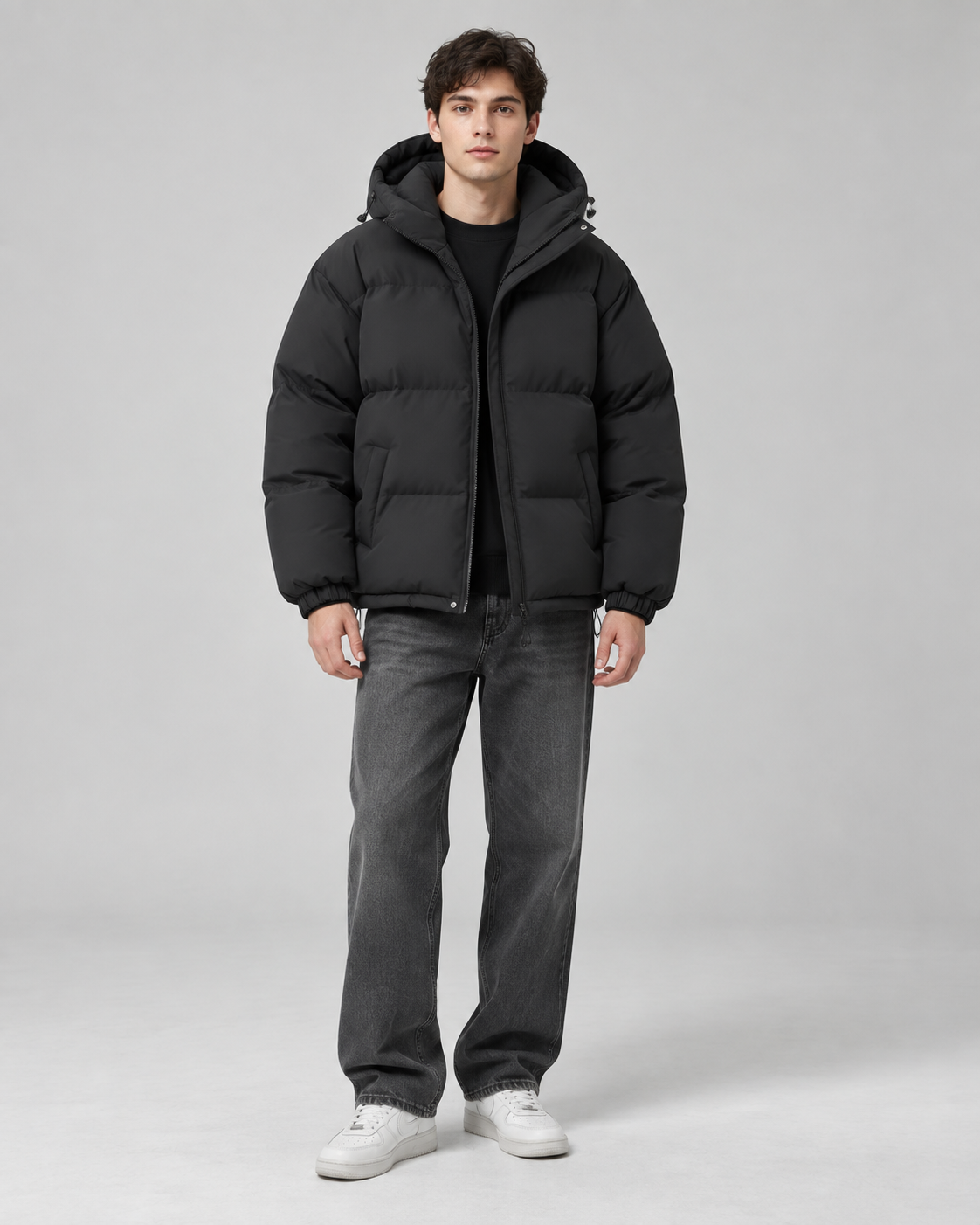 Men's Quilted Puffer Jacket – Drawcord Hem Relaxed Fit