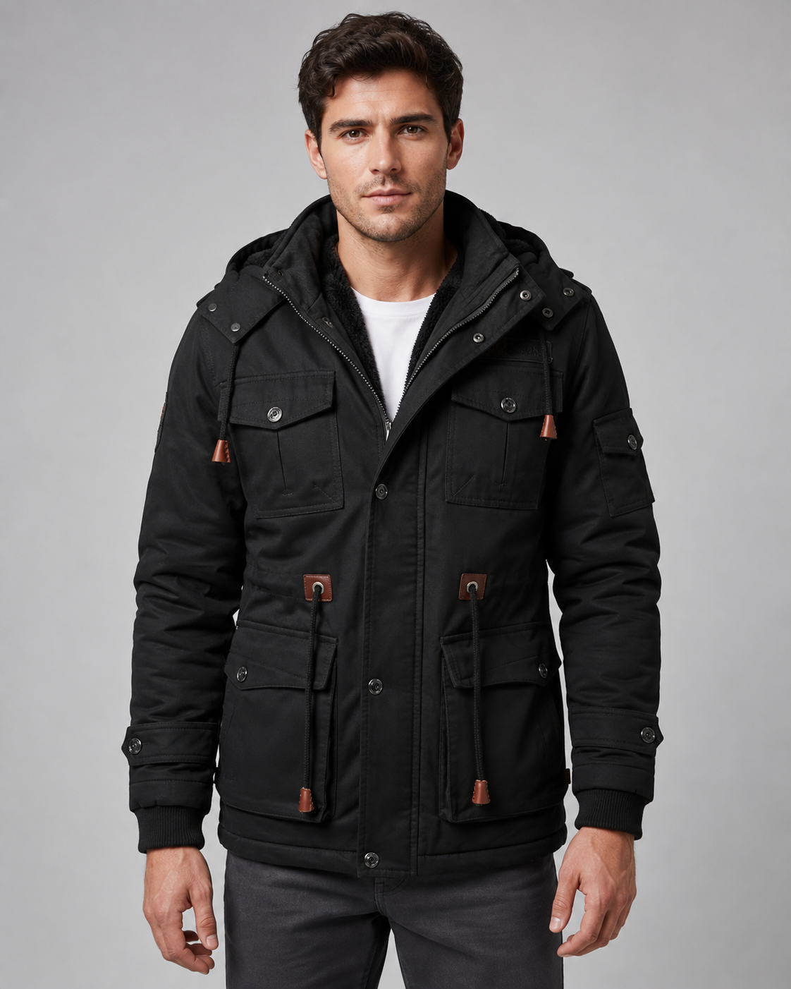 Men's Multi Pocket Hooded Utility Winter Jacket – Regular Fit