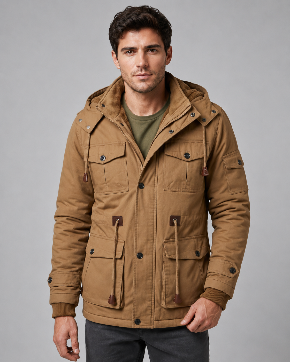Men's Multi Pocket Hooded Utility Winter Jacket – Regular Fit