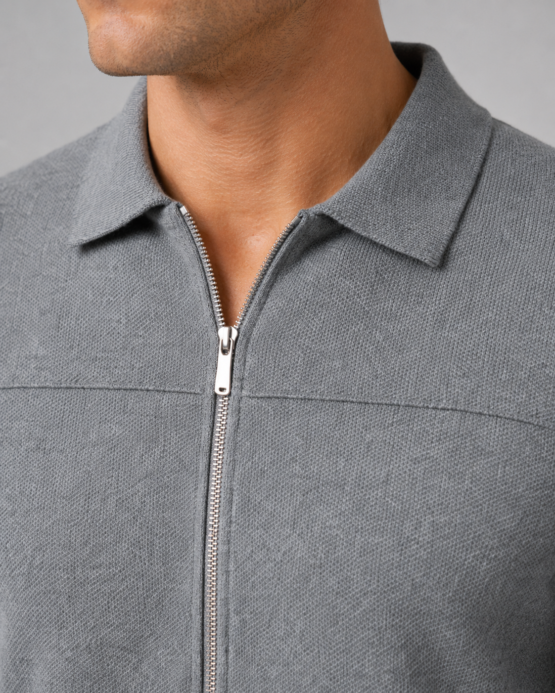Men's Full Zip Knitted Cardigan – Regular Fit Shirt Collar