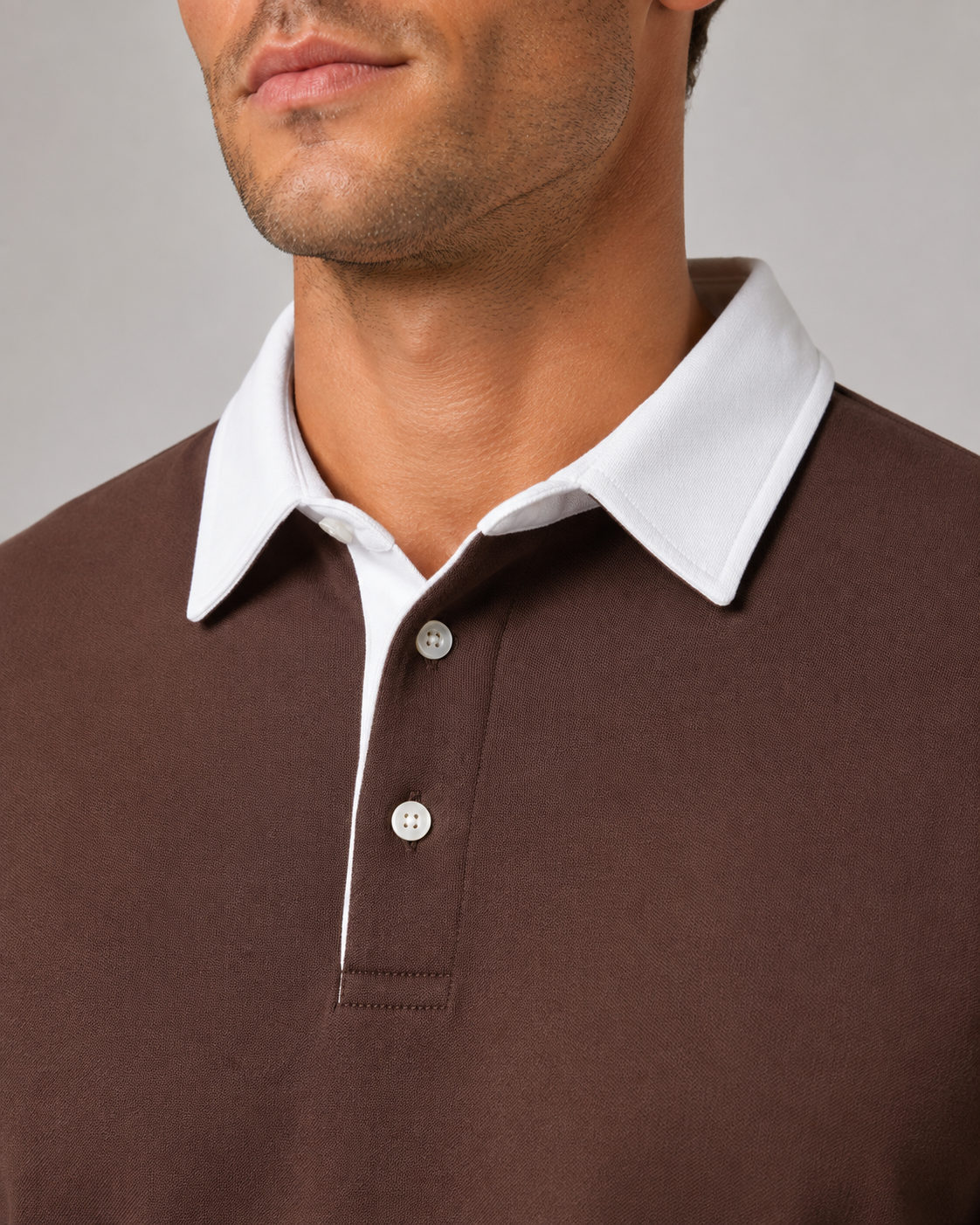 Men's Long Sleeve Knitted Polo Jumper – Contrast Collar