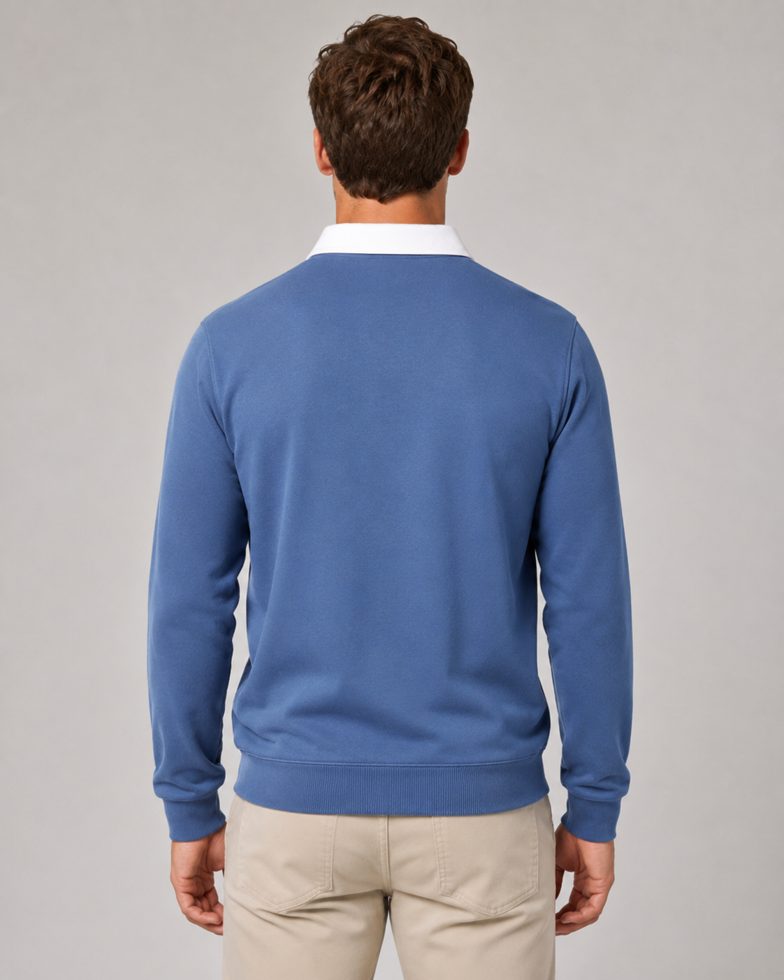 Men's Long Sleeve Knitted Polo Jumper – Contrast Collar