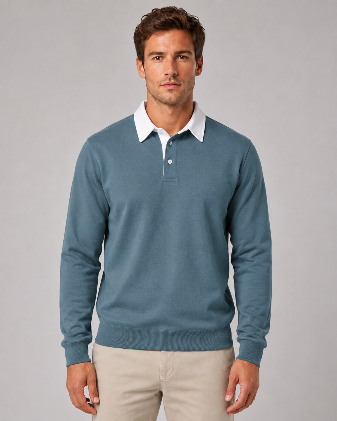Men's Long Sleeve Knitted Polo Jumper – Contrast Collar