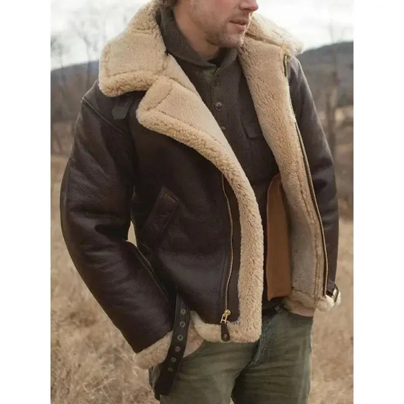 Optew Men’s Leather Aviator Jacket – Classic & Winter-Ready