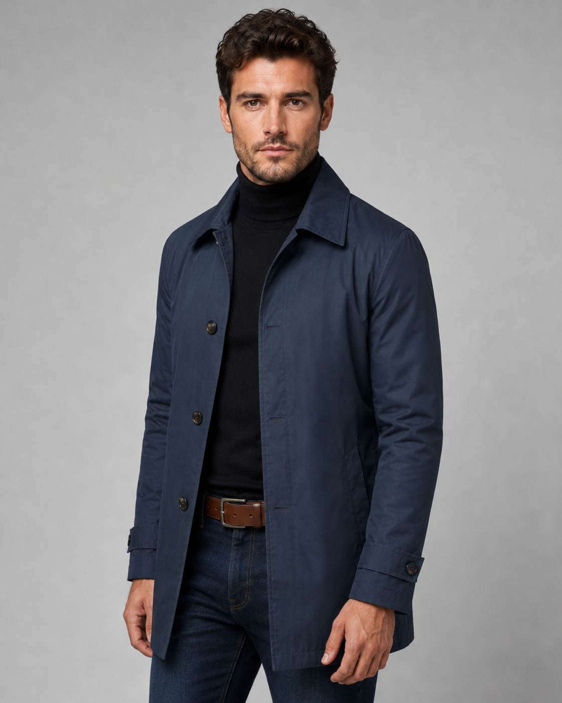 Men's Mid Thigh Car Coat – Single Breasted Point Collar