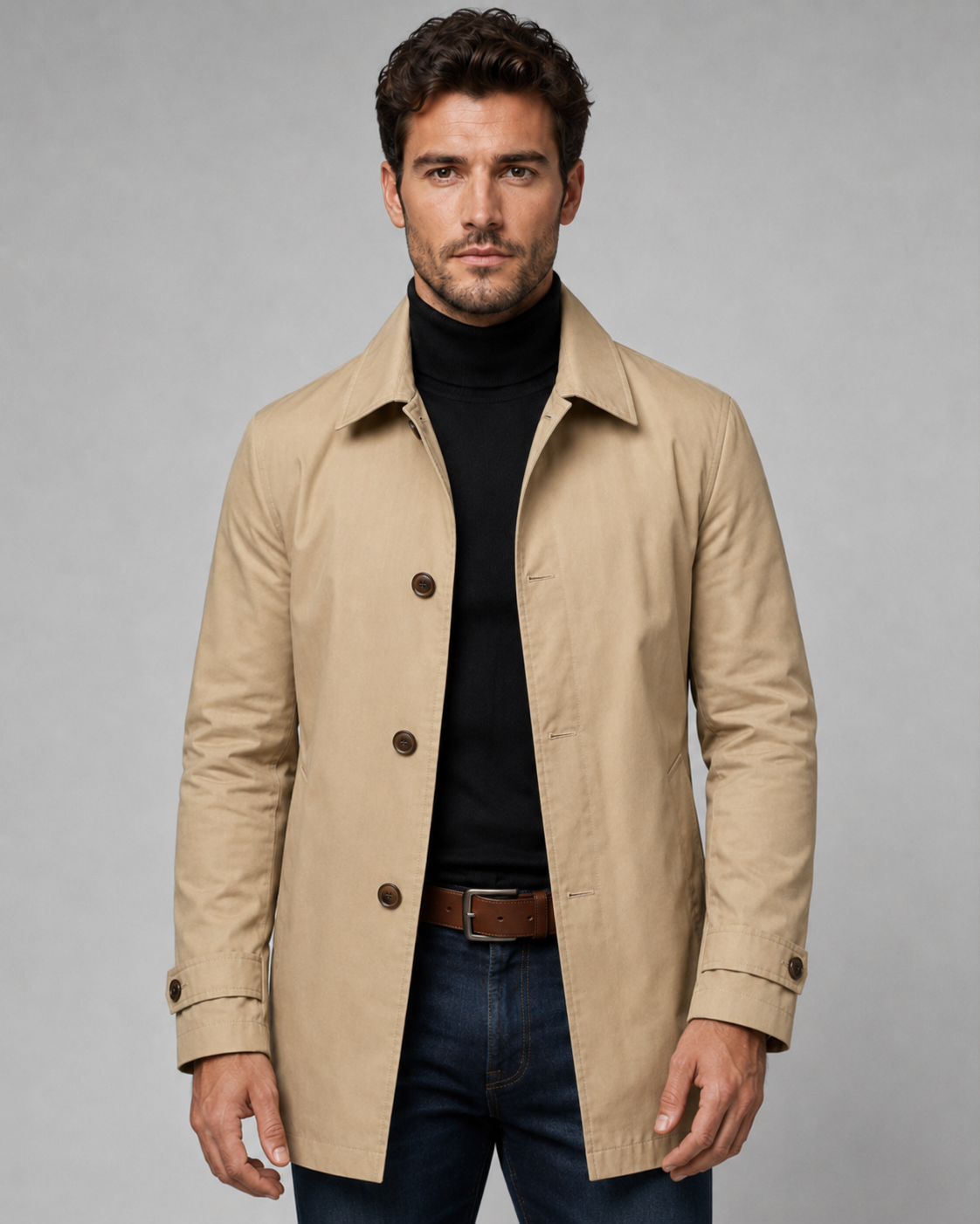 Men's Mid Thigh Car Coat – Single Breasted Point Collar