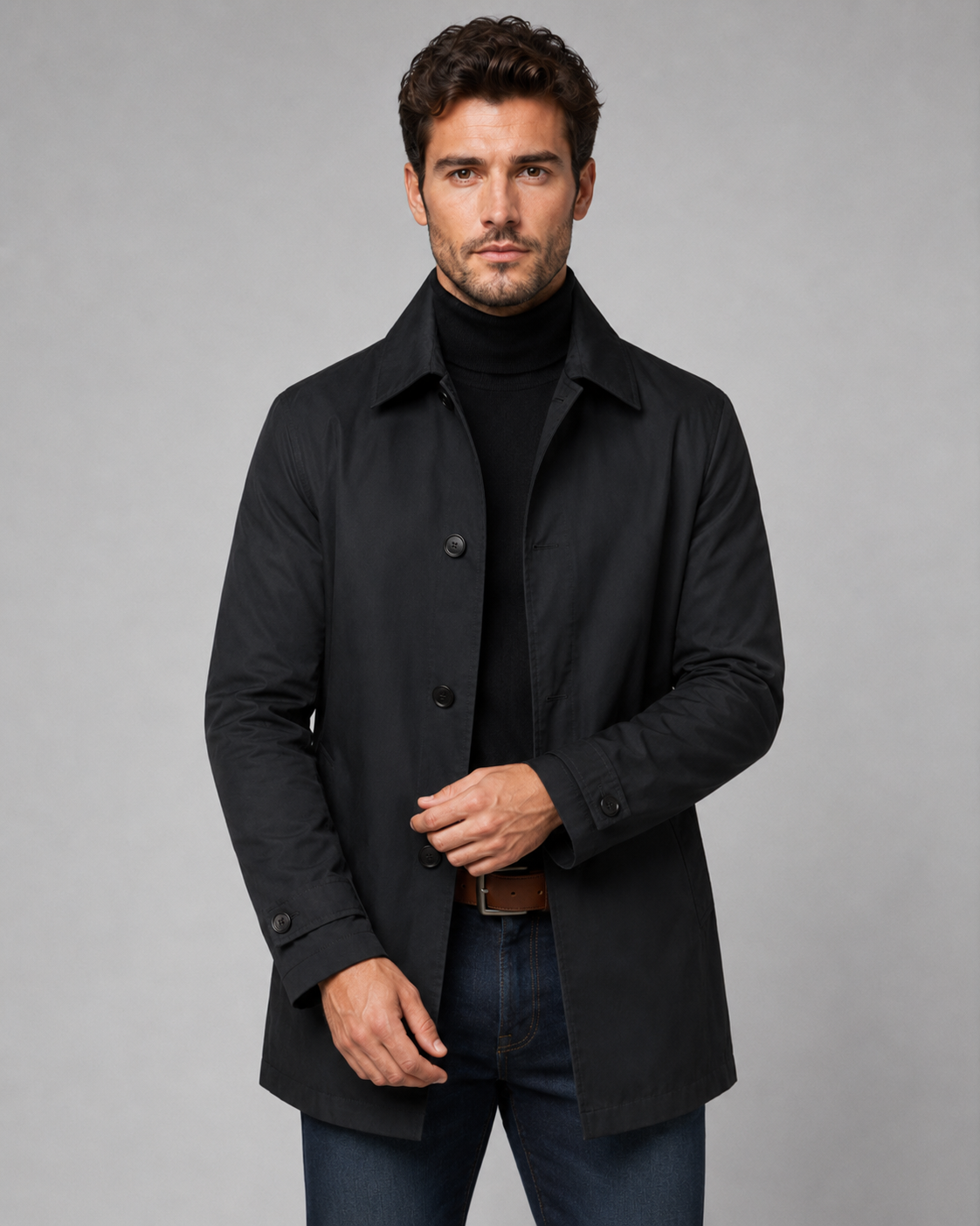 Men's Mid Thigh Car Coat – Single Breasted Point Collar