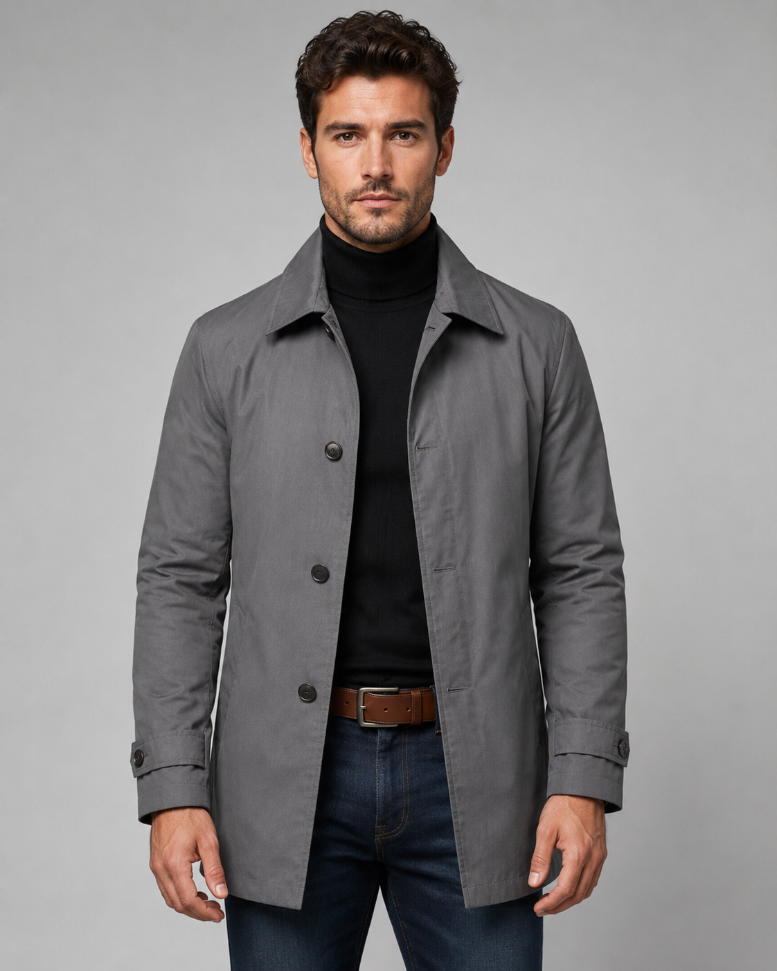 Men's Mid Thigh Car Coat – Single Breasted Point Collar