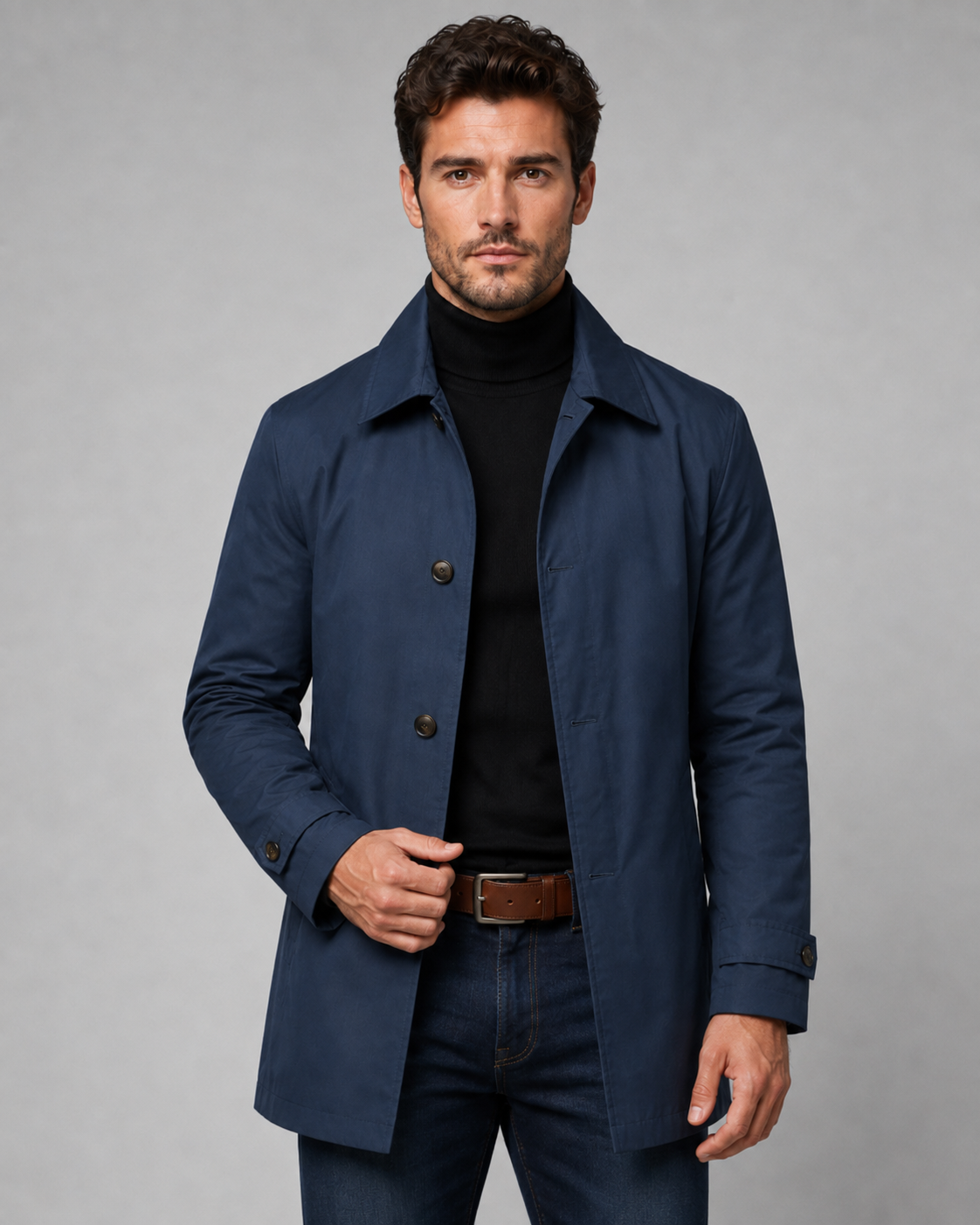 Men's Mid Thigh Car Coat – Single Breasted Point Collar