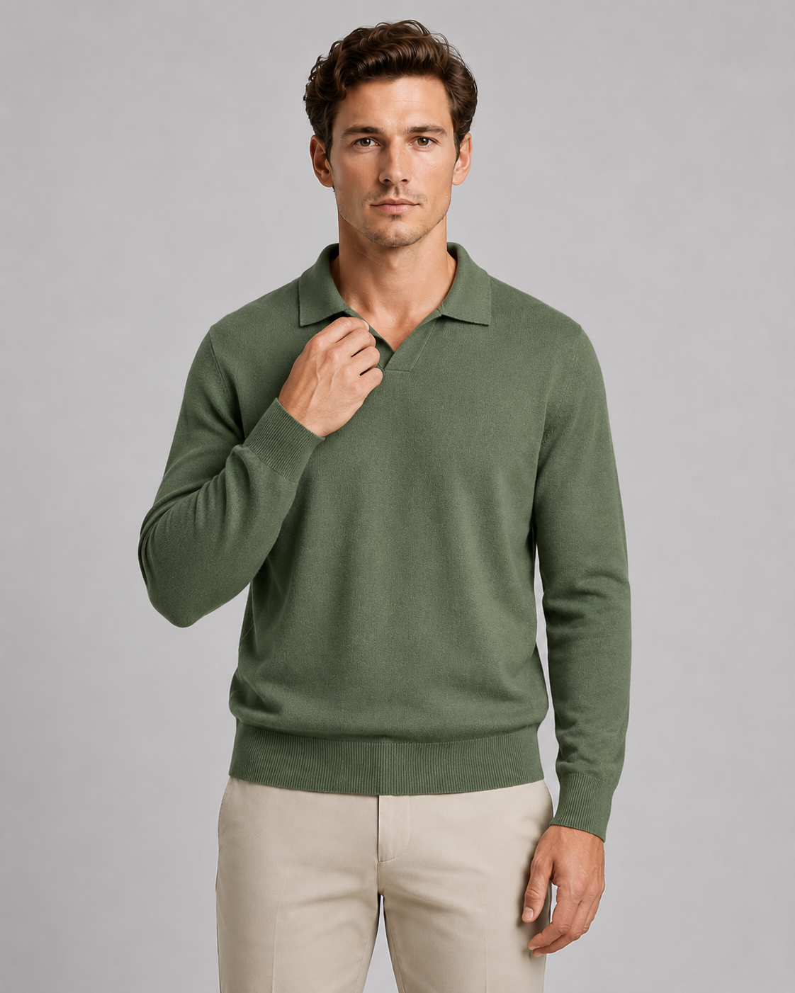Men's Fine Gauge Knitted Polo – Open Collar Regular Fit