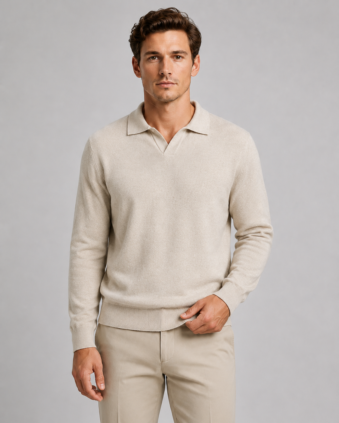 Men's Fine Gauge Knitted Polo – Open Collar Regular Fit