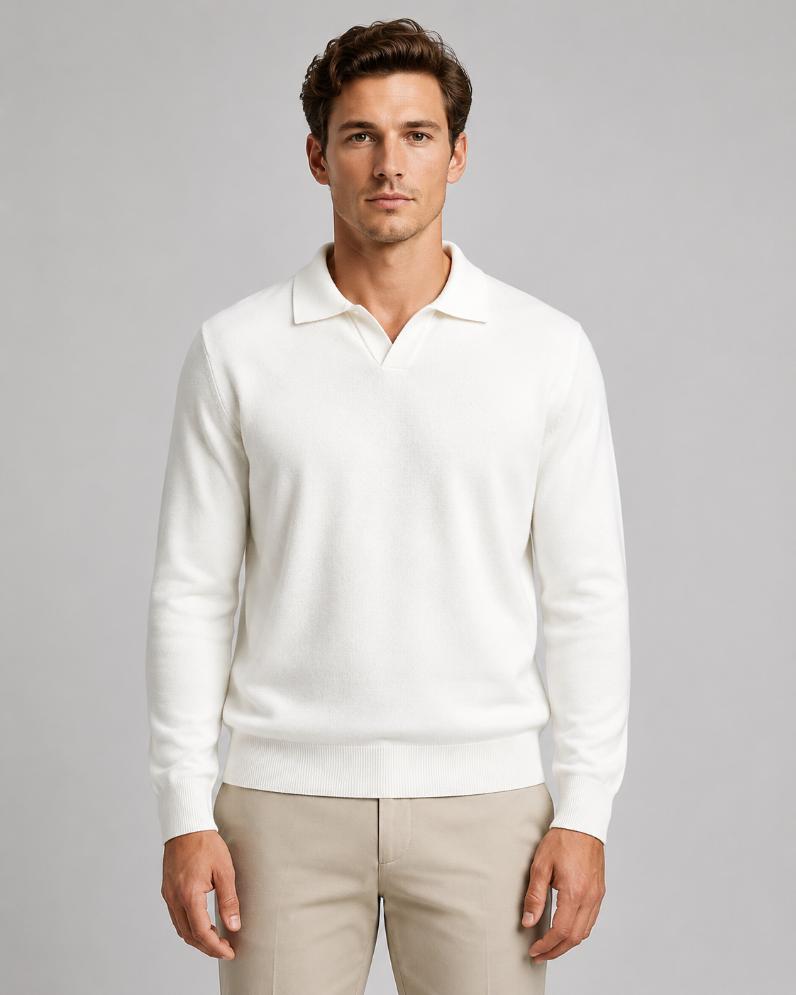 Men's Fine Gauge Knitted Polo – Open Collar Regular Fit