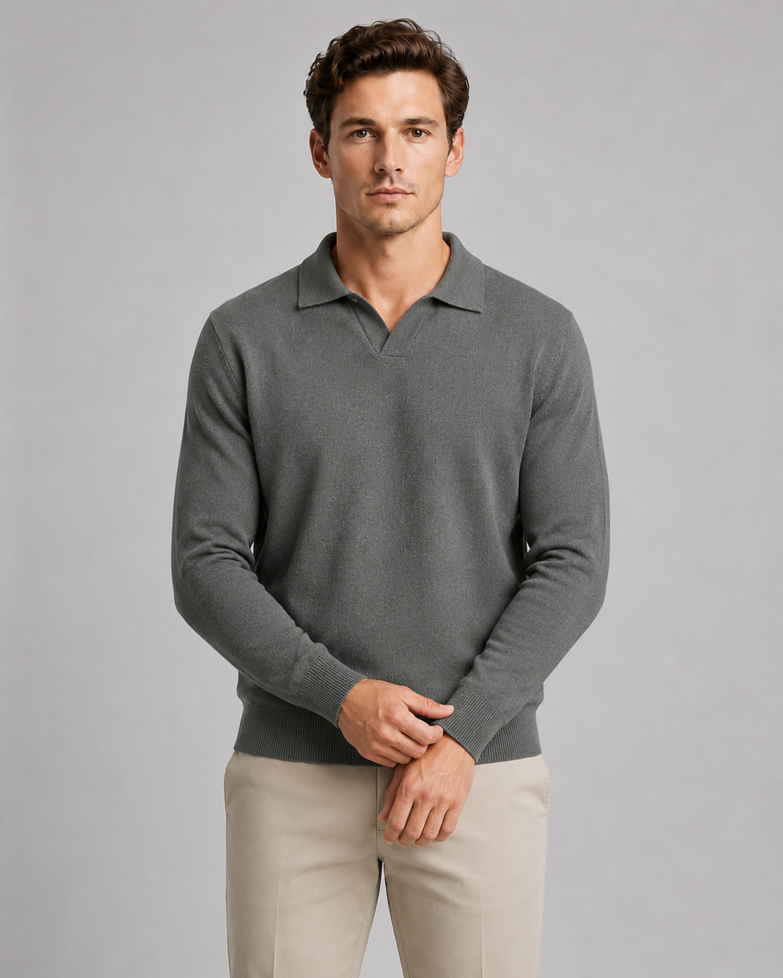 Men's Fine Gauge Knitted Polo – Open Collar Regular Fit