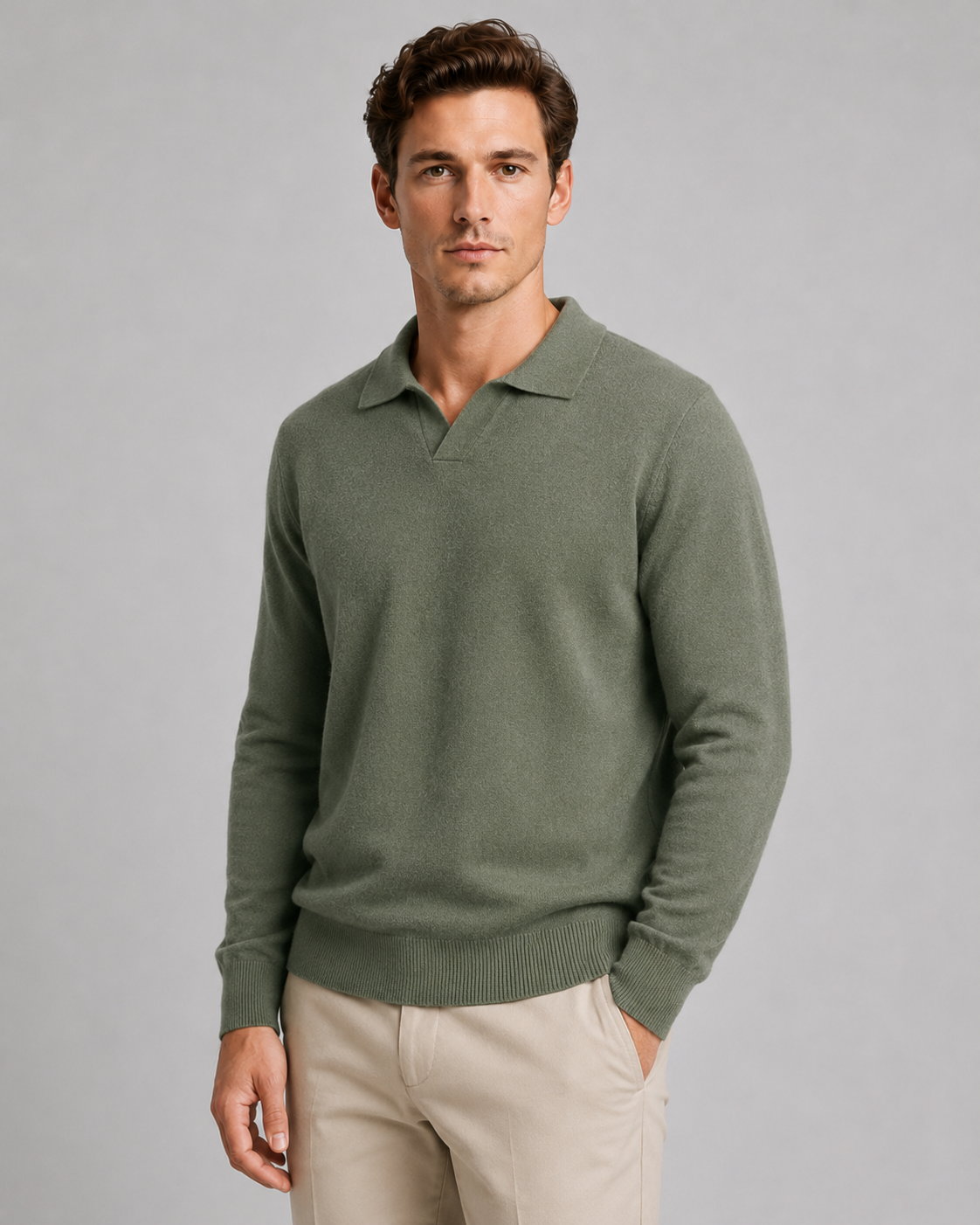 Men's Fine Gauge Knitted Polo – Open Collar Regular Fit