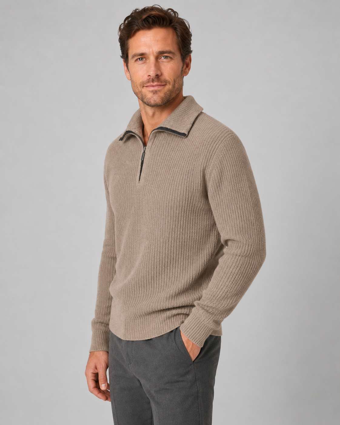 Men's Collared Ribbed Quarter Zip Jumper – Regular Fit