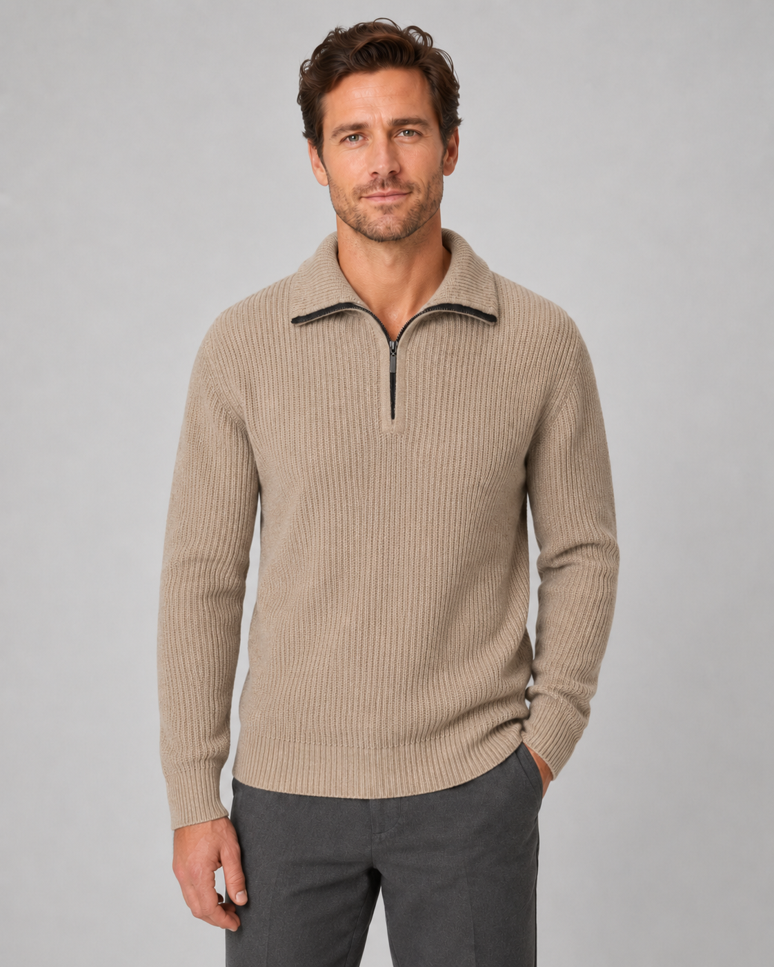 Men's Collared Ribbed Quarter Zip Jumper – Regular Fit