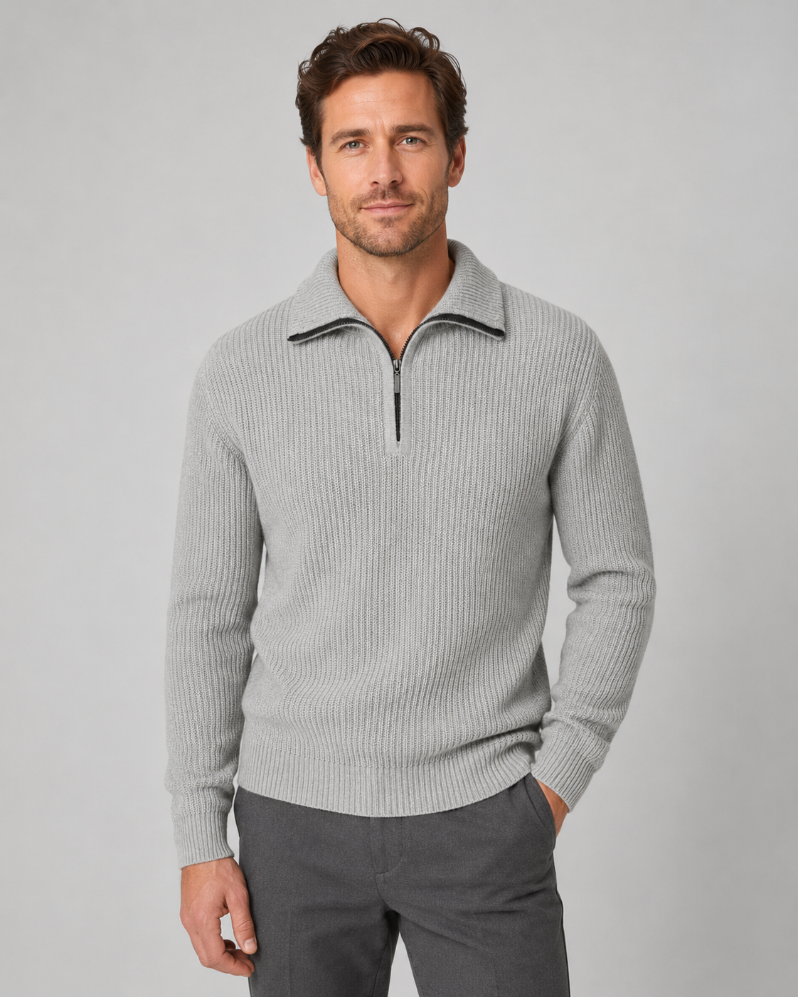 Men's Collared Ribbed Quarter Zip Jumper – Regular Fit