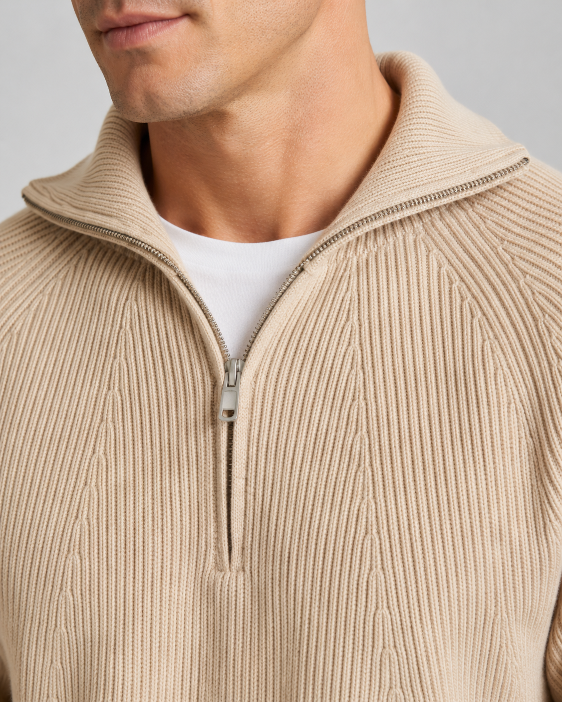 Men's High Collar Ribbed Quarter Zip Jumper – Regular Fit