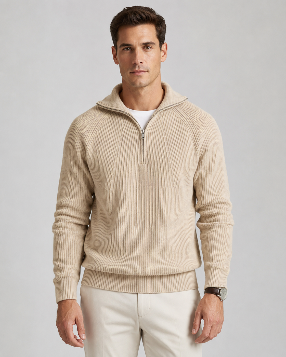Men's High Collar Ribbed Quarter Zip Jumper – Regular Fit